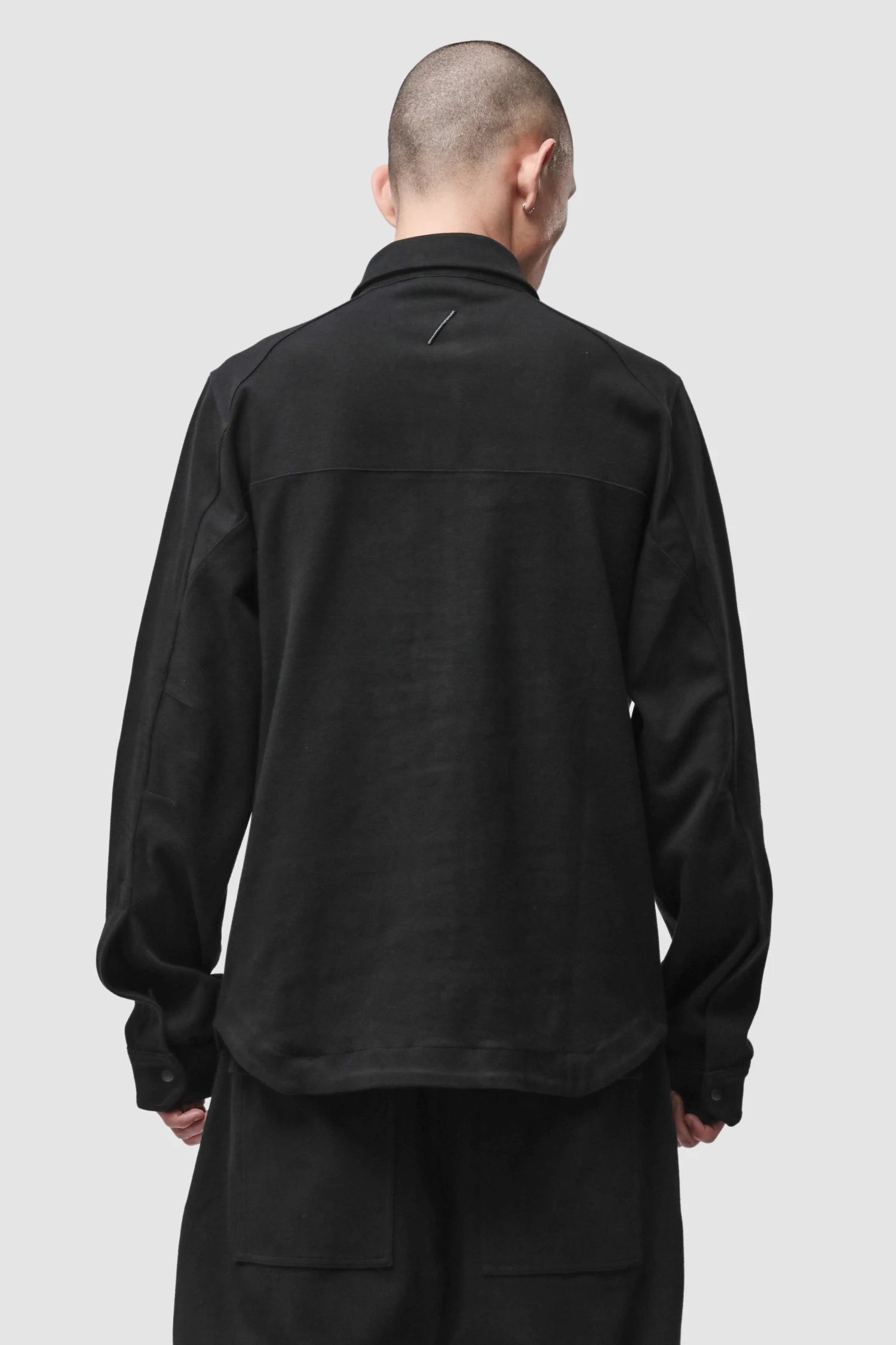 Thom Krom - Men’s Black Cotton Jersey Overshirt M-H-183 model back view Thom Krom - Men’s Black Cotton Jersey Overshirt M-H-183 model back view