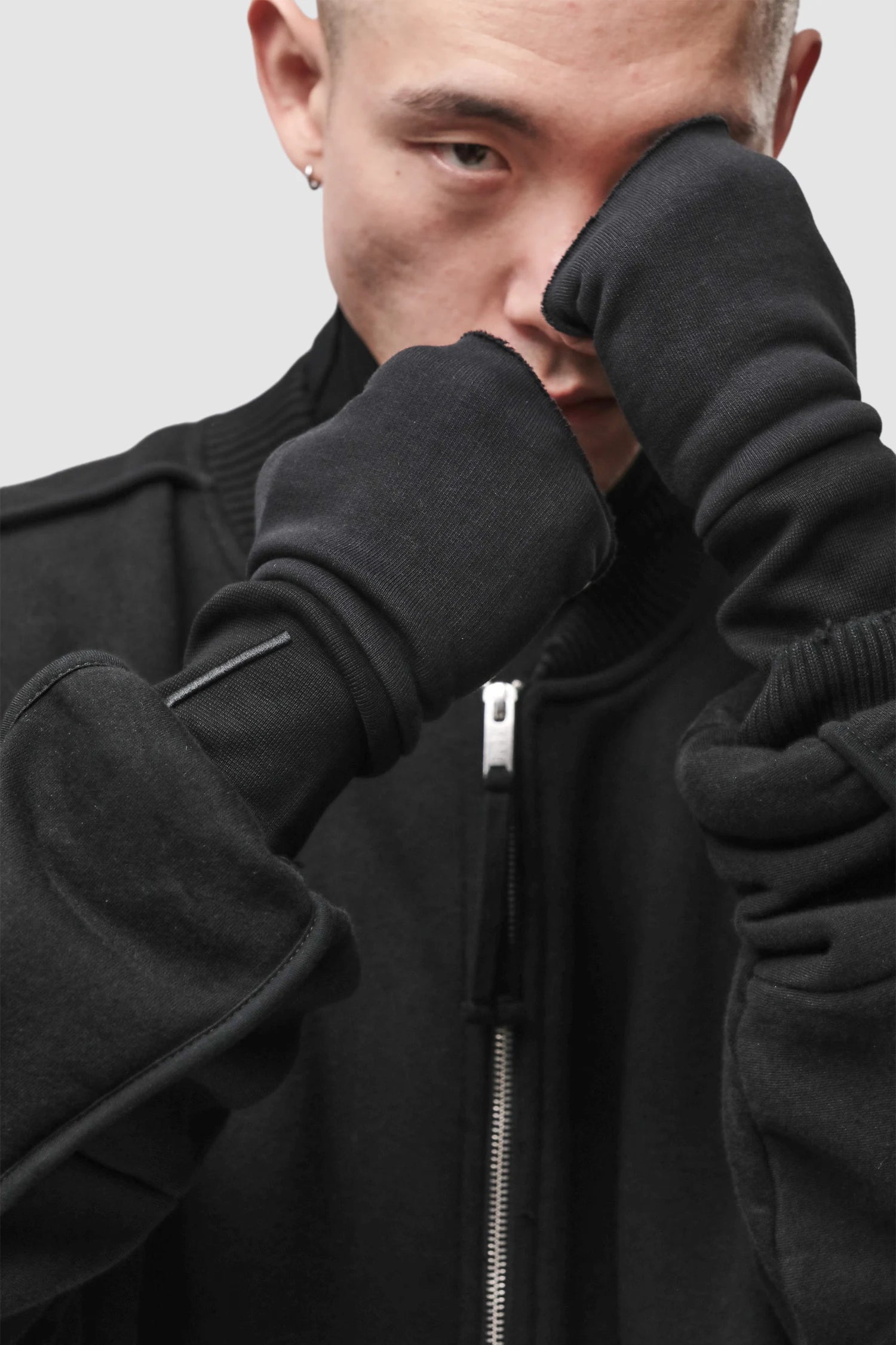Thom Krom - Men’s Black Cut Finger Cotton Gloves GLOVES-M-55 model front 2 view Thom Krom - Men’s Black Cut Finger Cotton Gloves GLOVES-M-55 model front 2 view