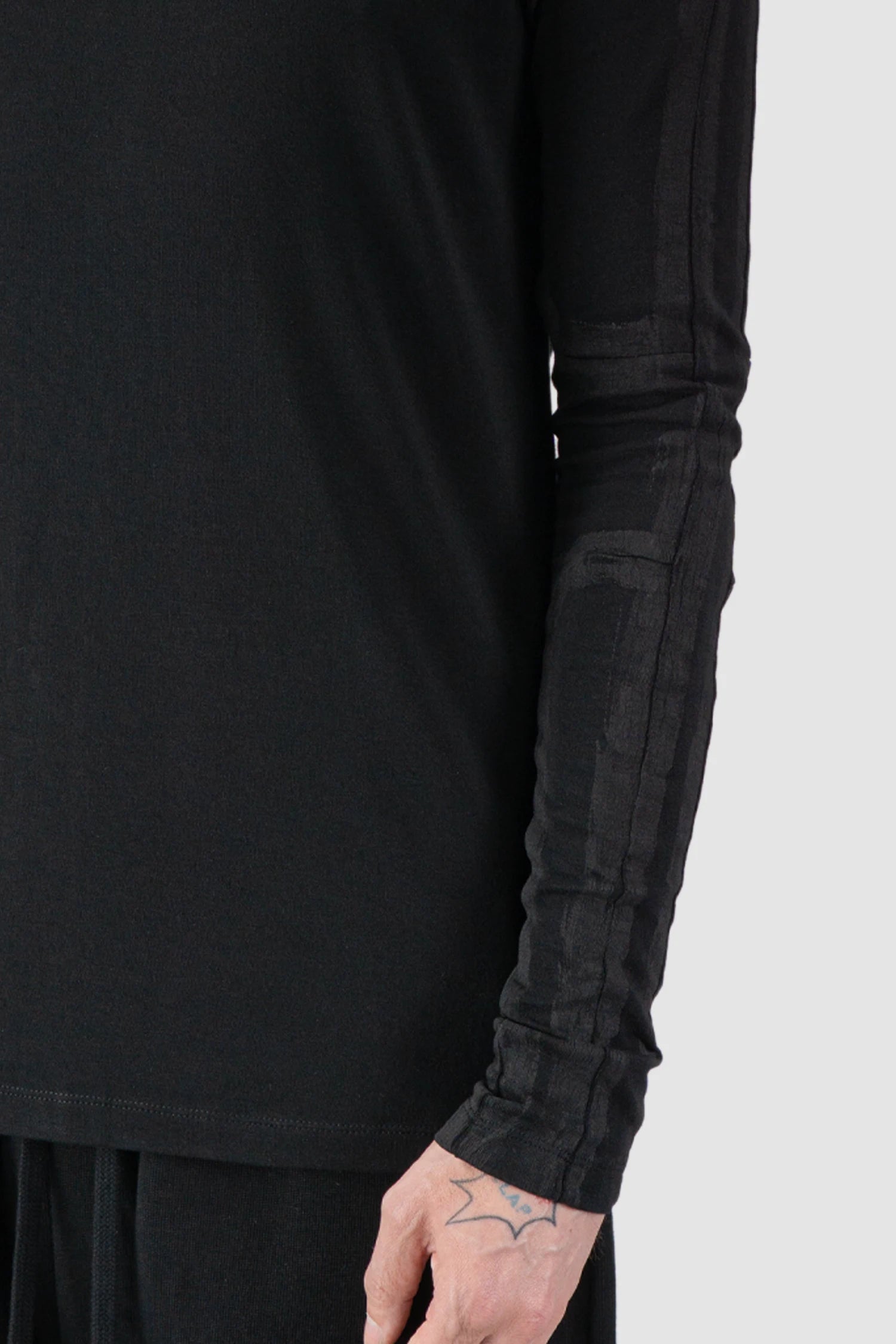 Thom Krom - model arm detail view of Black Hand-Painted Long Sleeve Shirt