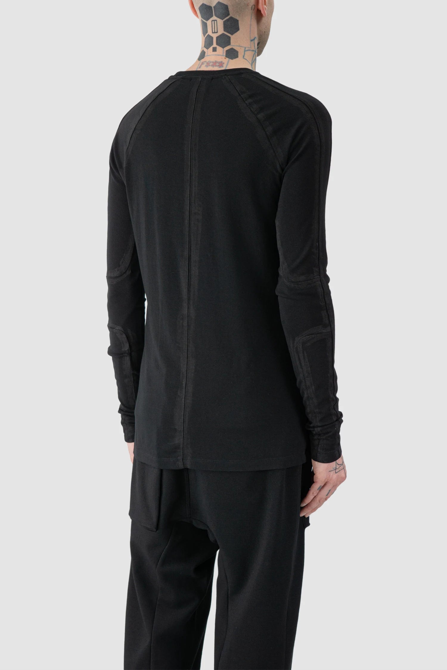 Thom Krom - model back side view of Black Hand-Painted Long Sleeve Shirt