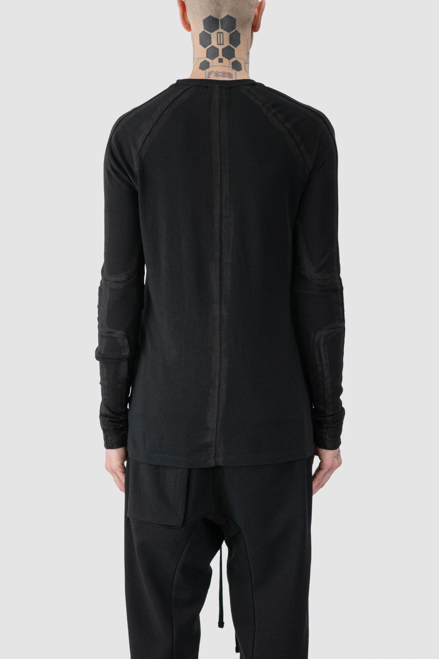 Thom Krom - model back view of Black Hand-Painted Long Sleeve Shirt