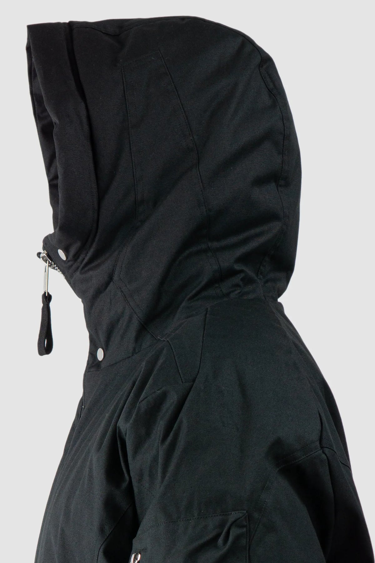 Thom/Krom - Men's Black Hooded Cotton Bomber Jacket - hood detail view Thom/Krom - Men's Black Hooded Cotton Bomber Jacket - hood detail view