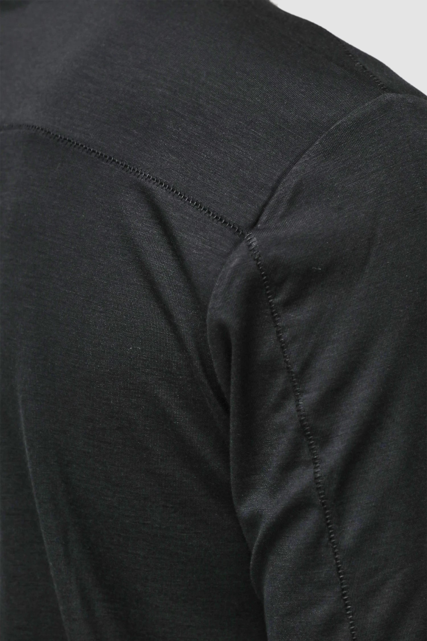 Thom Krom - Men’s Black Viscose Round Neck Long Sleeve M-TS-970 shoulder detail view Thom Krom - Men’s Black Viscose Round Neck Long Sleeve M-TS-970 shoulder detail view