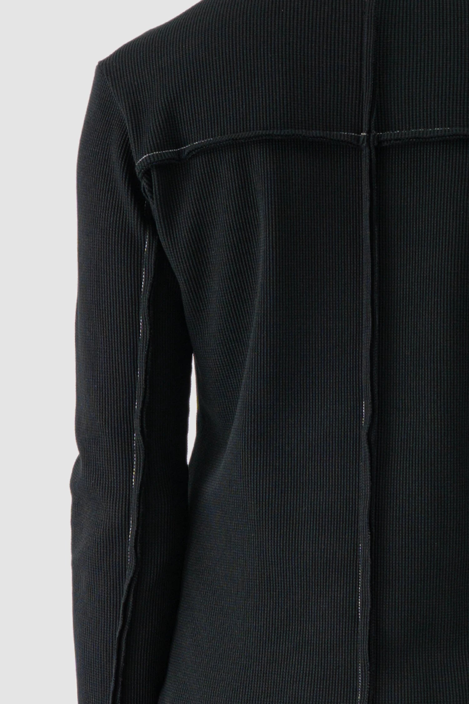 Thom Krom - model back detail view of black Contrast Stitch Long Sleeve Cotton T-Shirt - M-TS-898