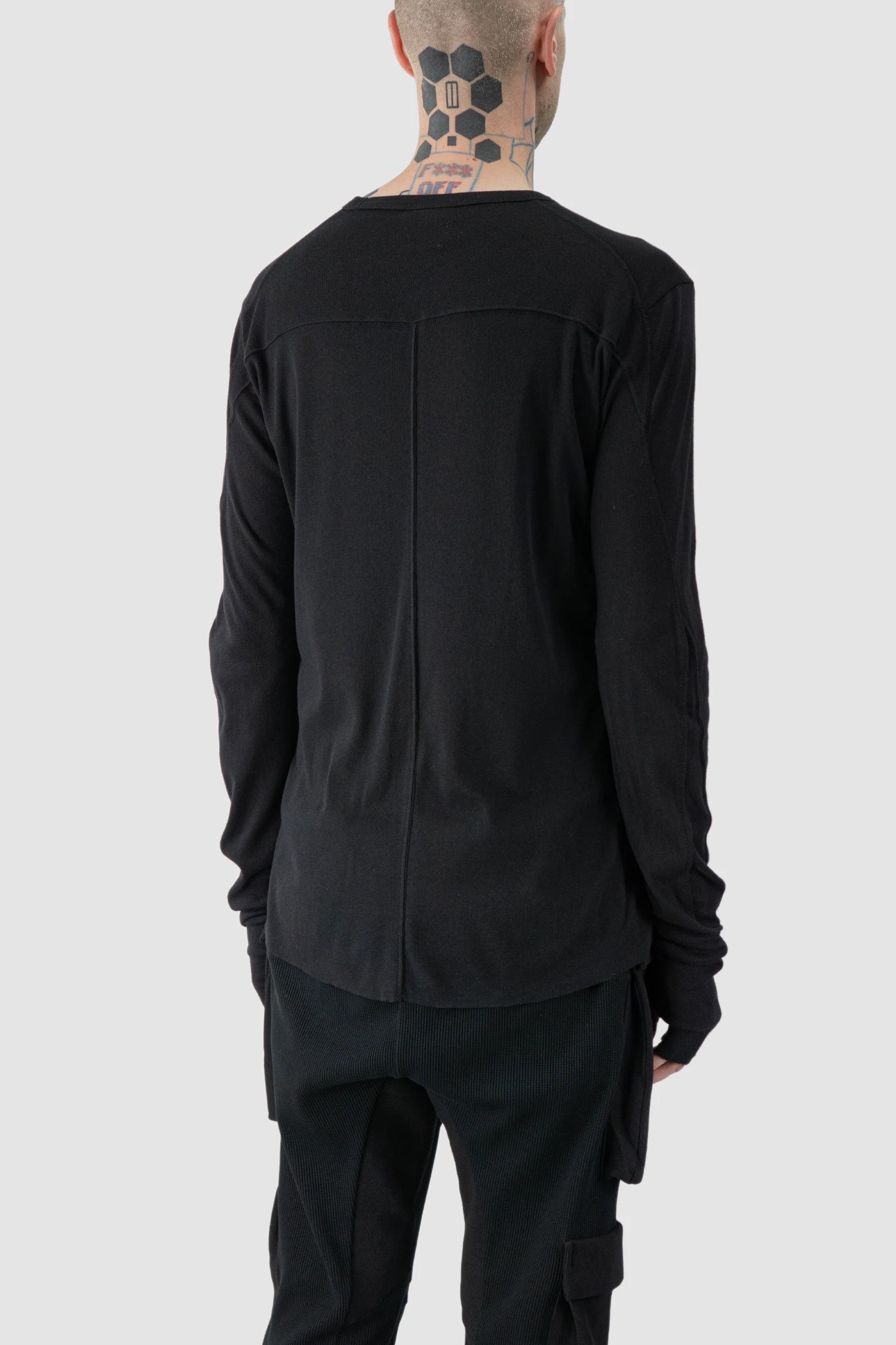 Thom Krom - back side view of black Cotton Wool Long Sleeve T-Shirt - M-TS-904