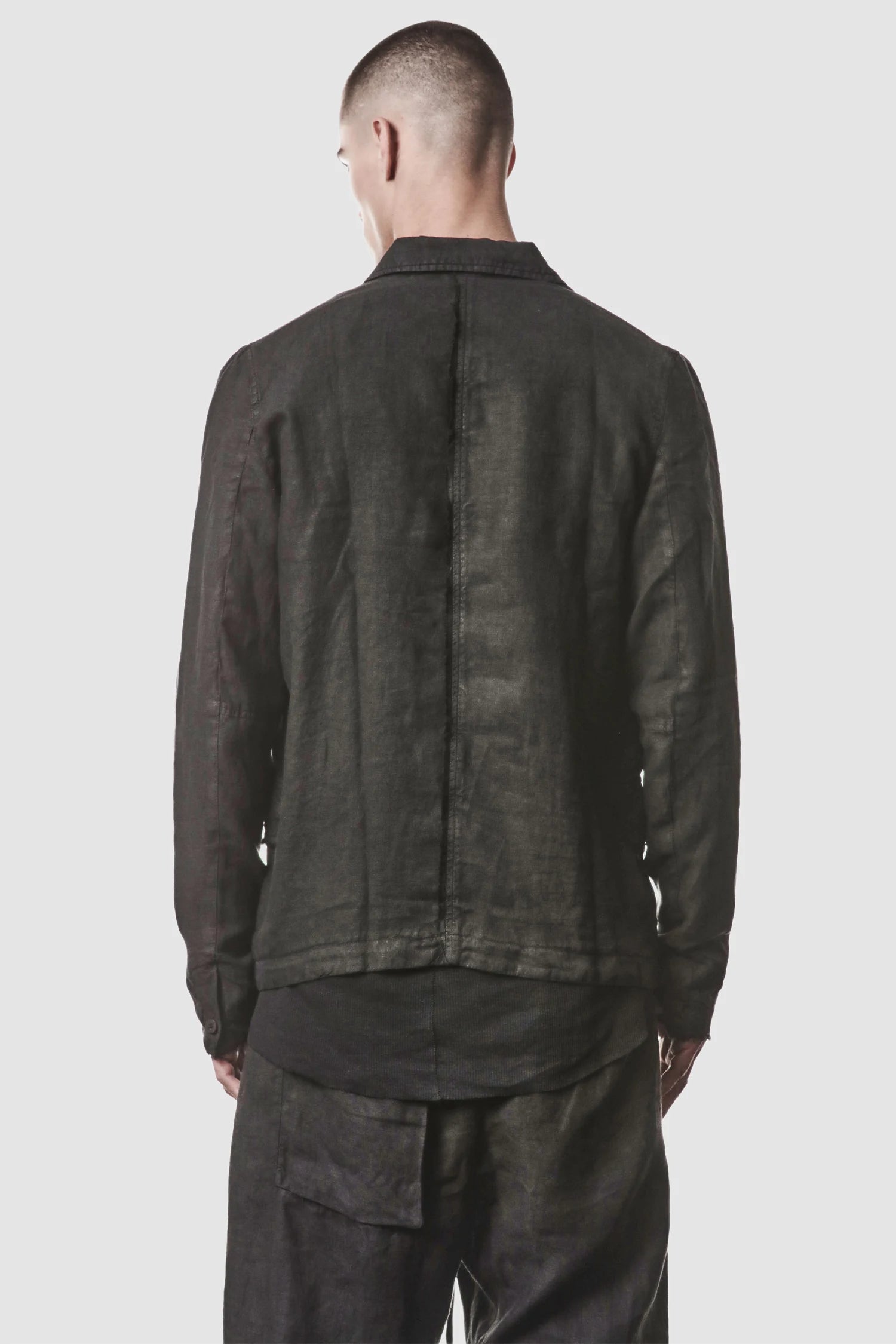 Schwarzer gewebter Leinen-Blazer