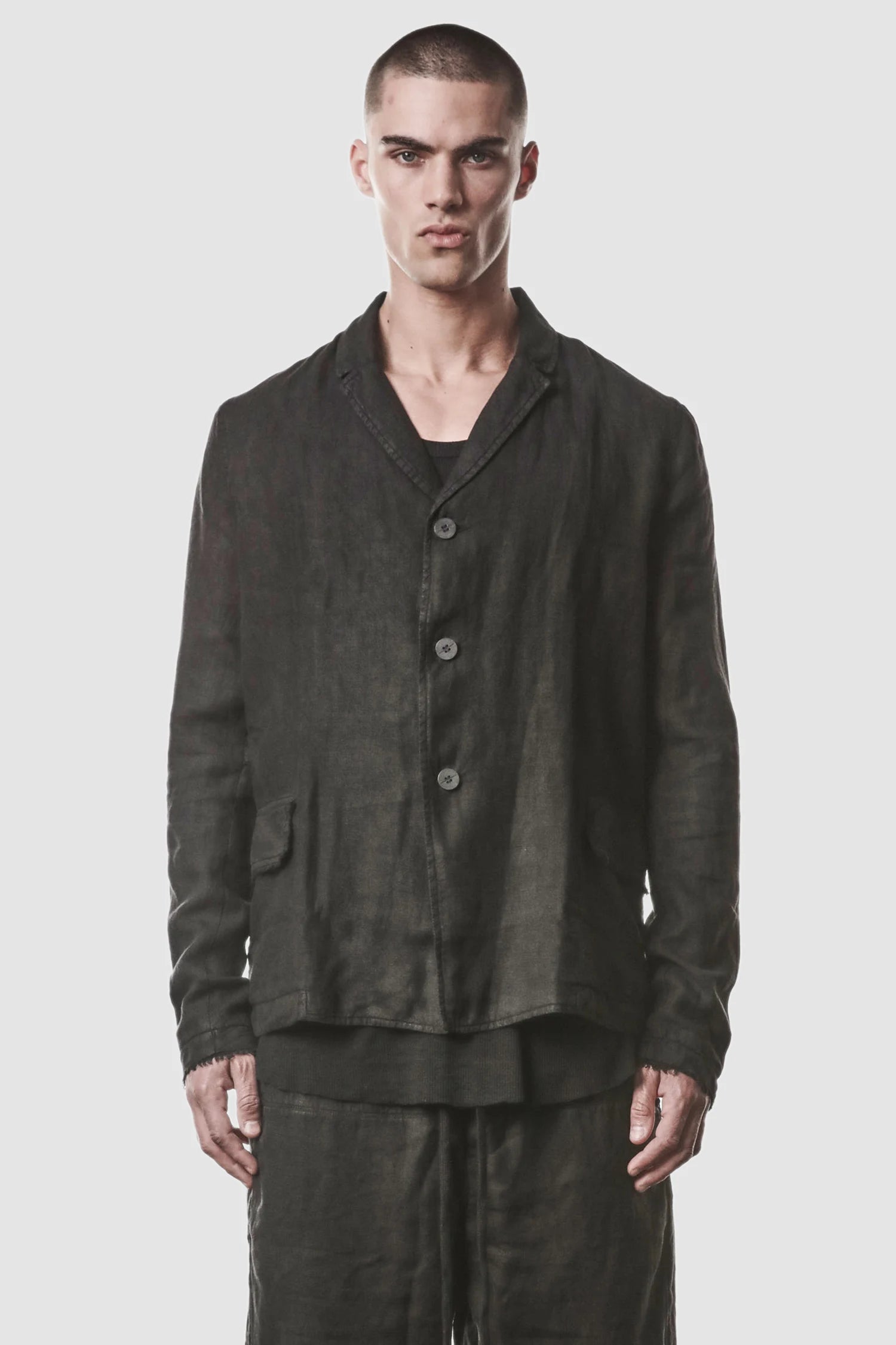 Schwarzer gewebter Leinen-Blazer