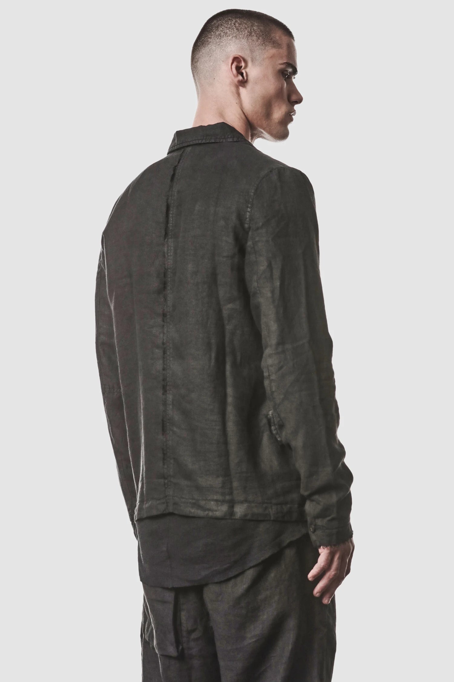 Schwarzer gewebter Leinen-Blazer