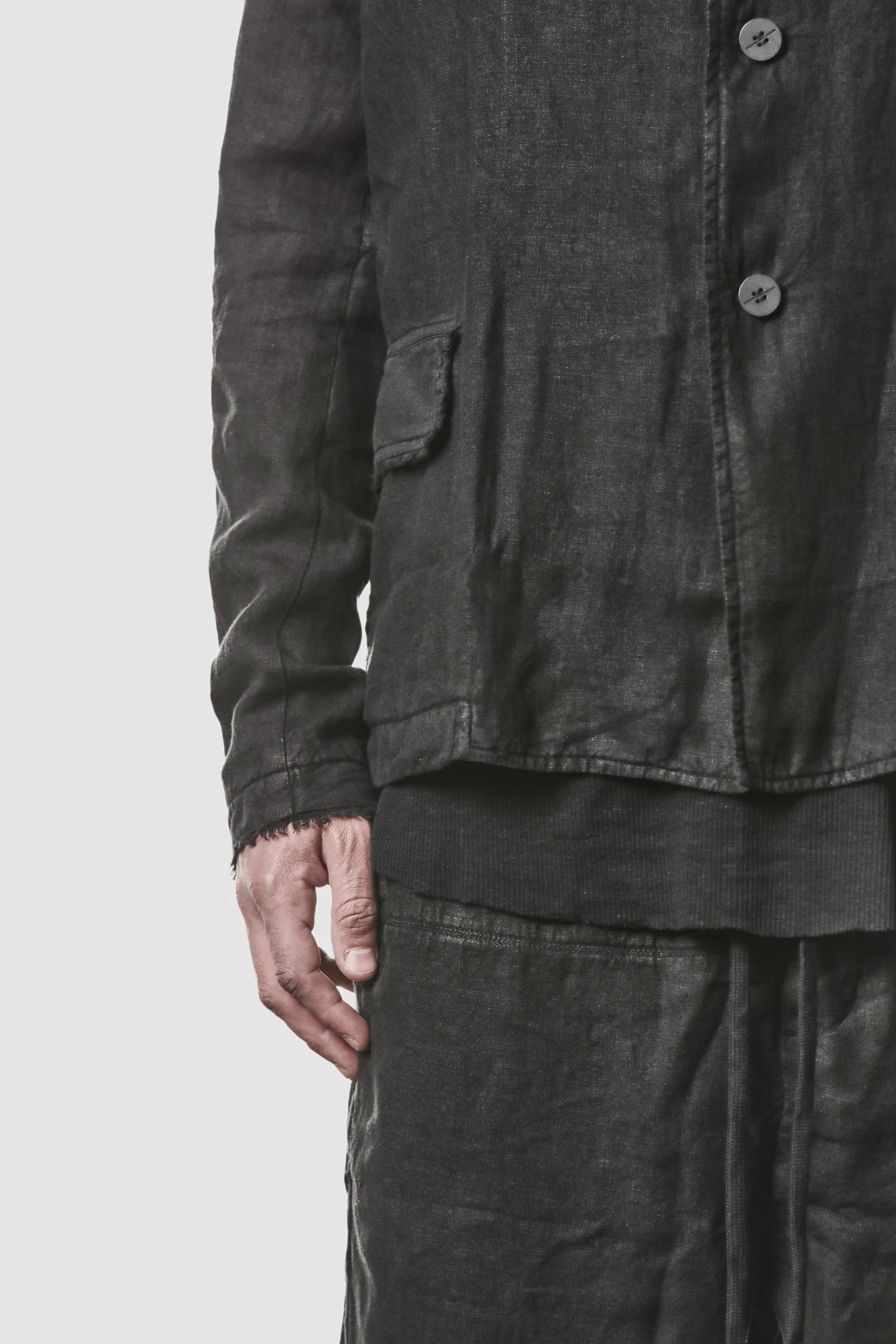 Schwarzer gewebter Leinen-Blazer