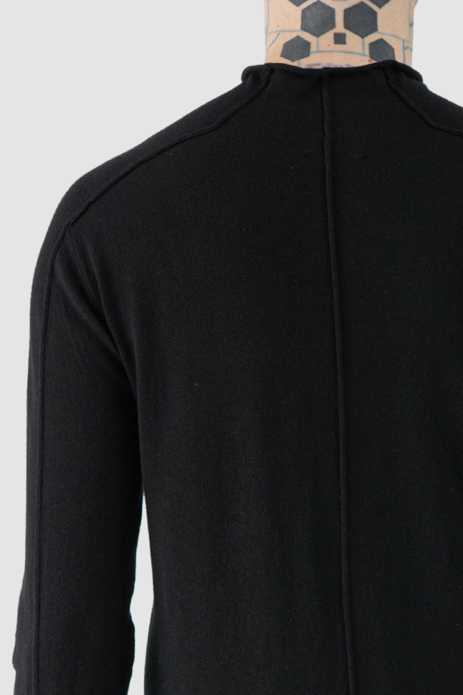 Thom Krom – Men's Black Cashmere Roll Neck Knit Sweater - back detail view Thom Krom – Men's Black Cashmere Roll Neck Knit Sweater - back detail view