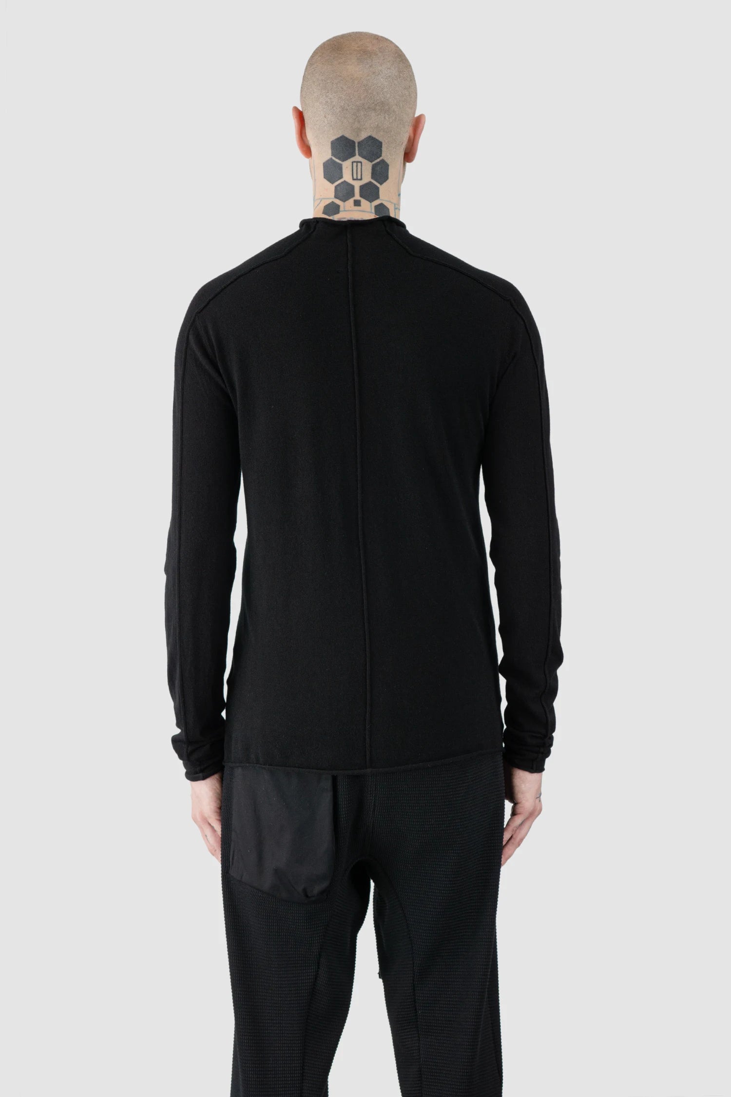 Thom Krom – Men's Black Cashmere Roll Neck Knit Sweater - model back view Thom Krom – Men's Black Cashmere Roll Neck Knit Sweater - model back view