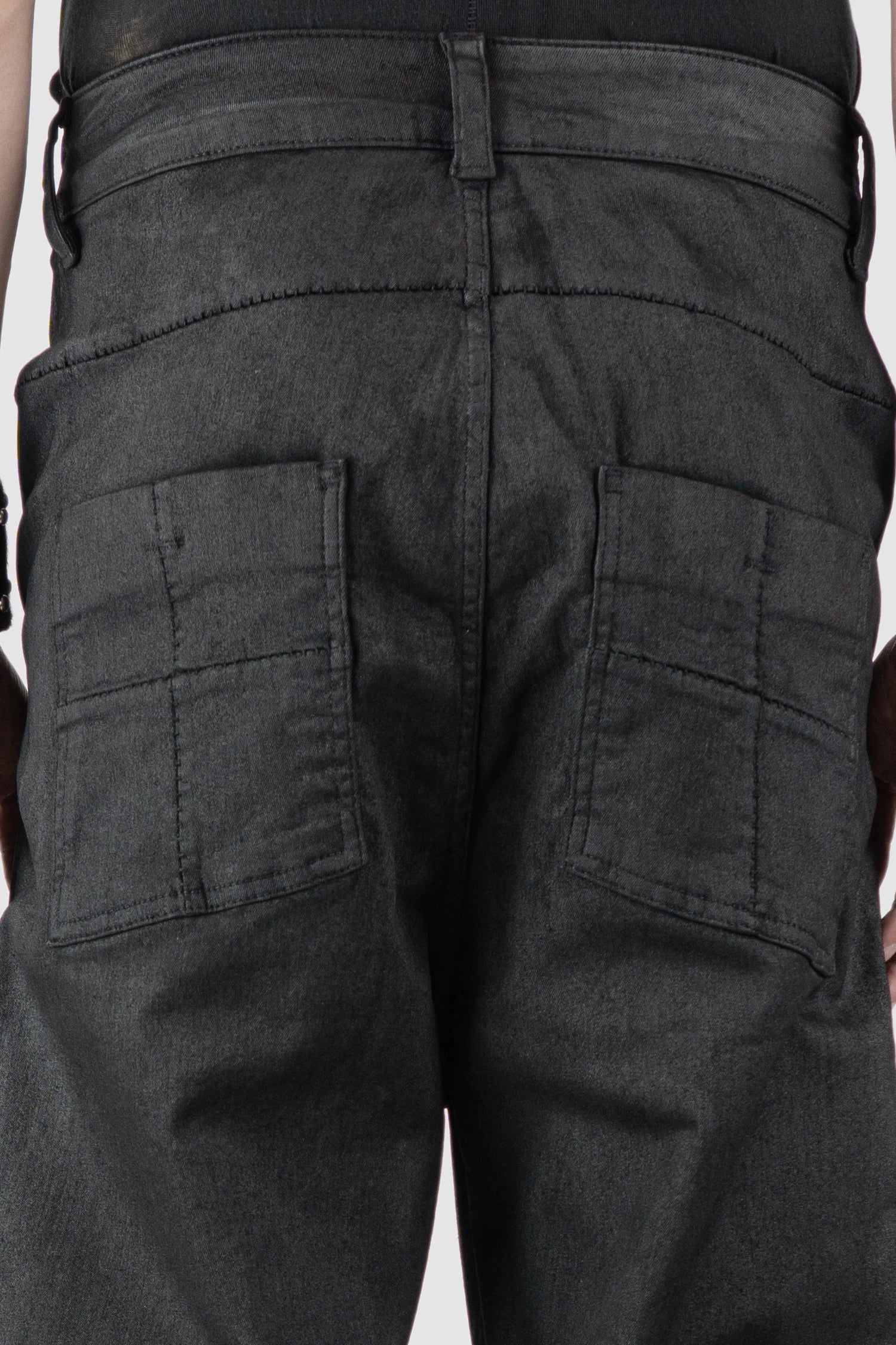 Thom Krom – Men's Black Coated Wide Leg Denim Jeans - back detail view Thom Krom – Men's Black Coated Wide Leg Denim Jeans - back detail view