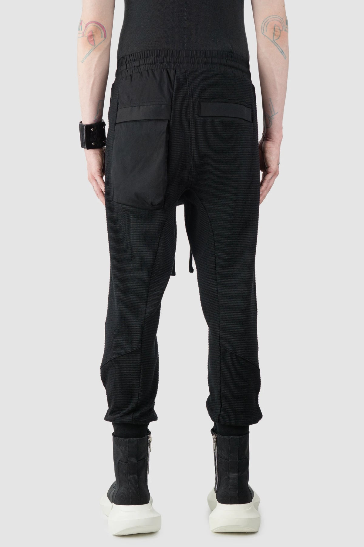 Thom/Krom - Men's Black Cotton Cargo Joggers - model back view Thom/Krom - Men's Black Cotton Cargo Joggers - model back view