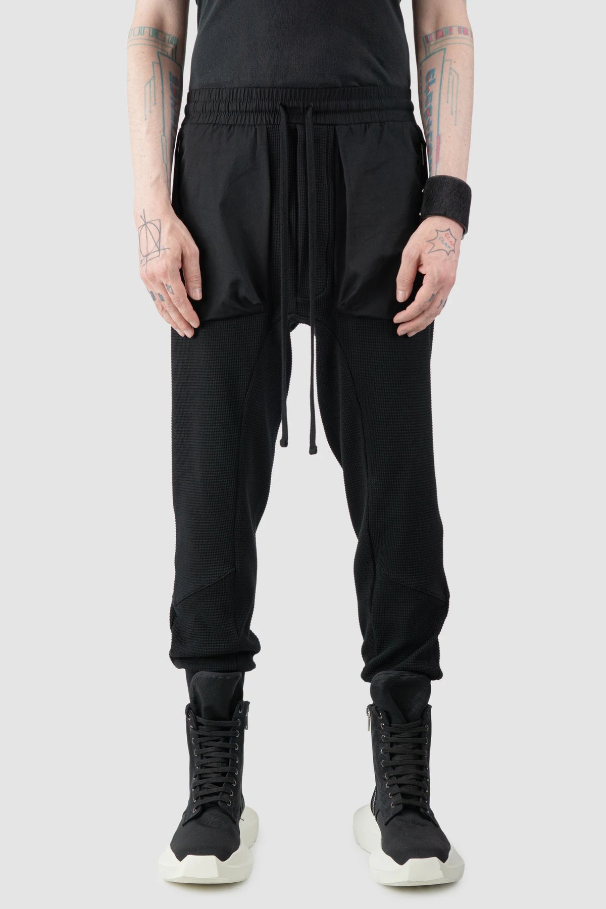 Thom/Krom - Men's Black Cotton Cargo Joggers - model front view - MONO-KROM | Gallery Thom/Krom - Men's Black Cotton Cargo Joggers - model front view - MONO-KROM | Gallery