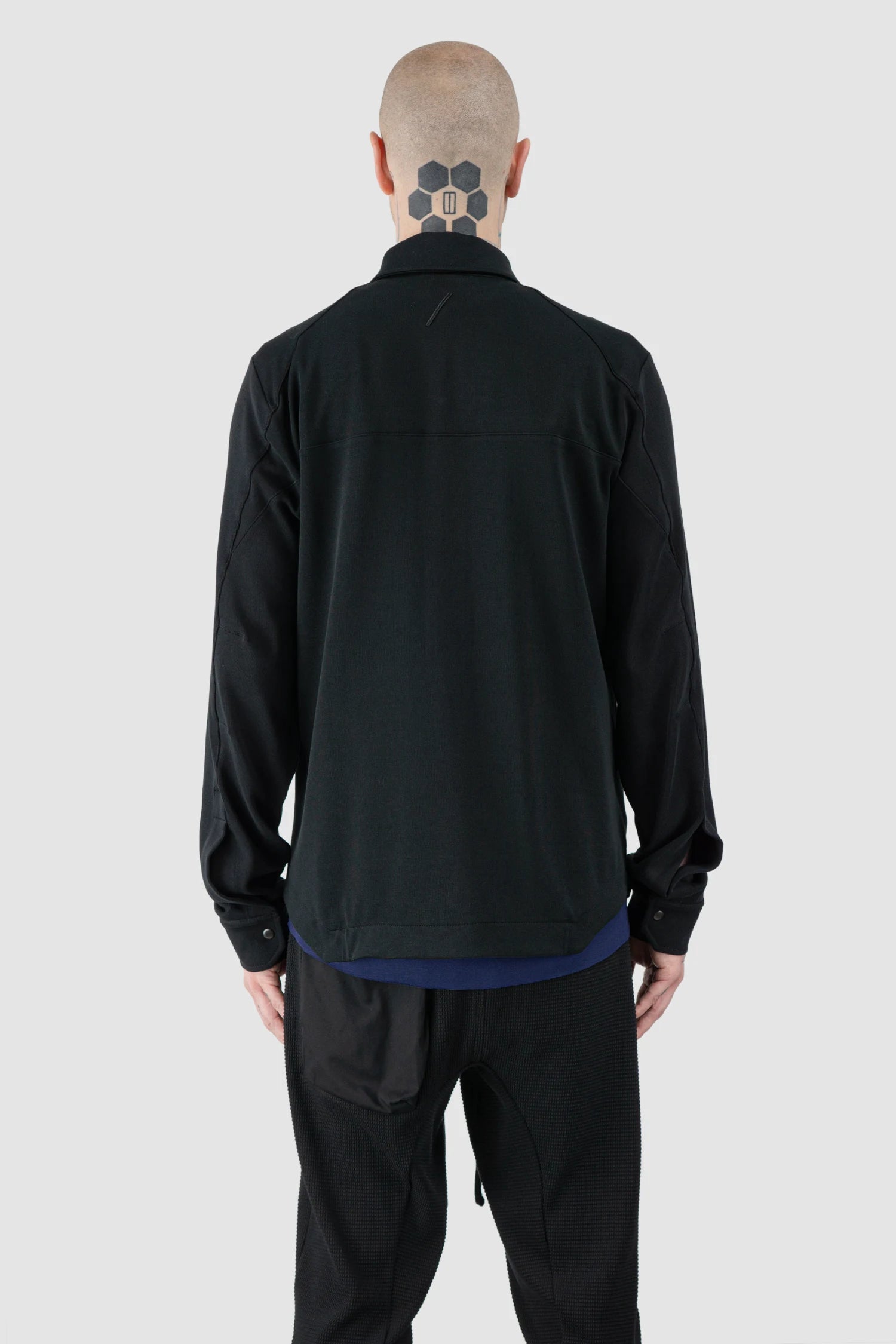 Thom Krom – Men's Black Cotton Jersey Overshirt - model back view Thom Krom – Men's Black Cotton Jersey Overshirt - model back view