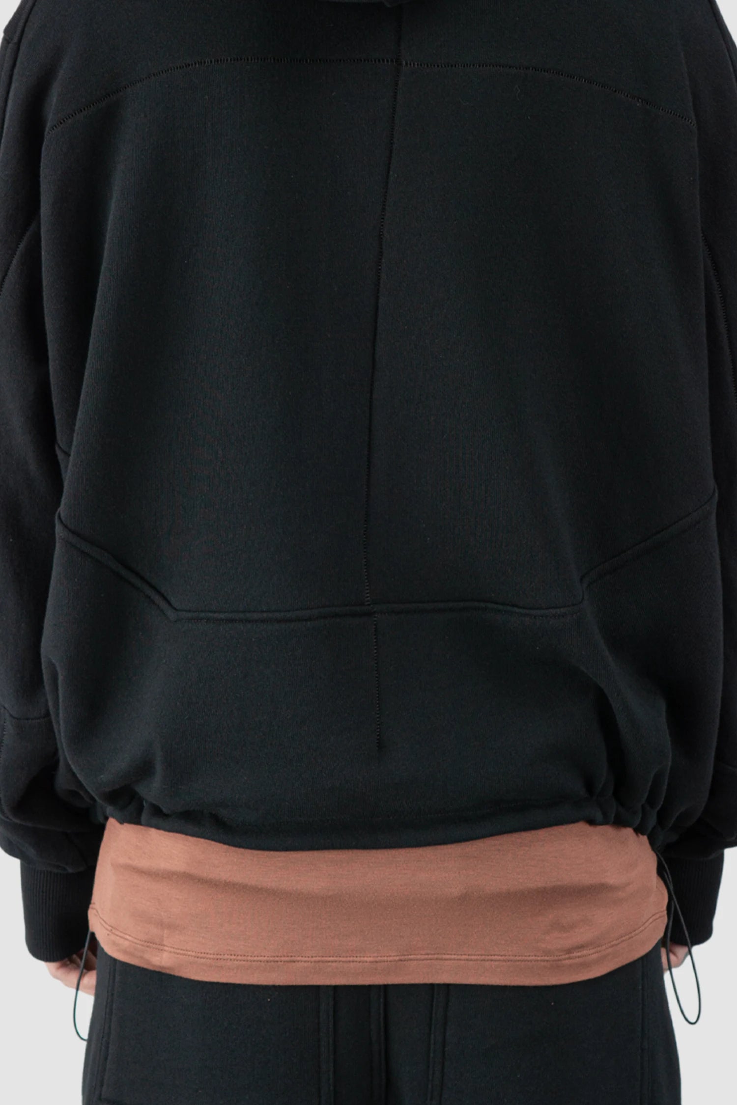 Thom Krom - Men’s Black Double Layer Cotton Hooded Zip-Sweater M-SJ-695 model back detail view