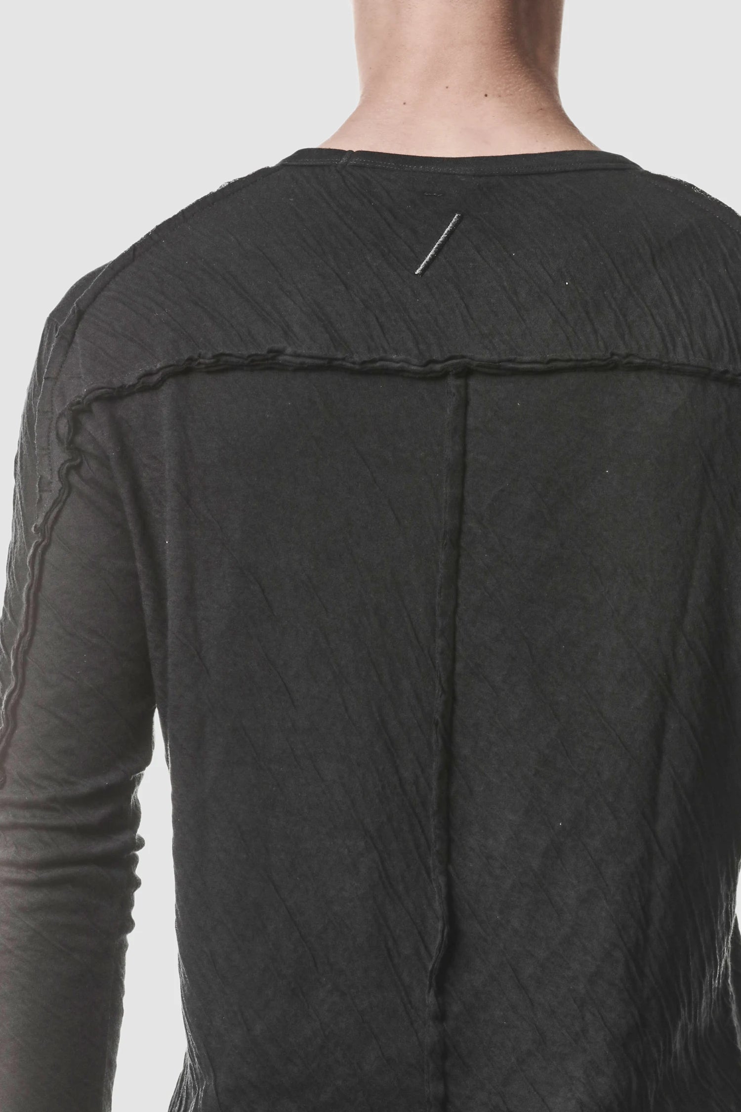 Thom Krom - model back detail view of men’s Black Bonded Double Layer Long Sleeve T-Shirt