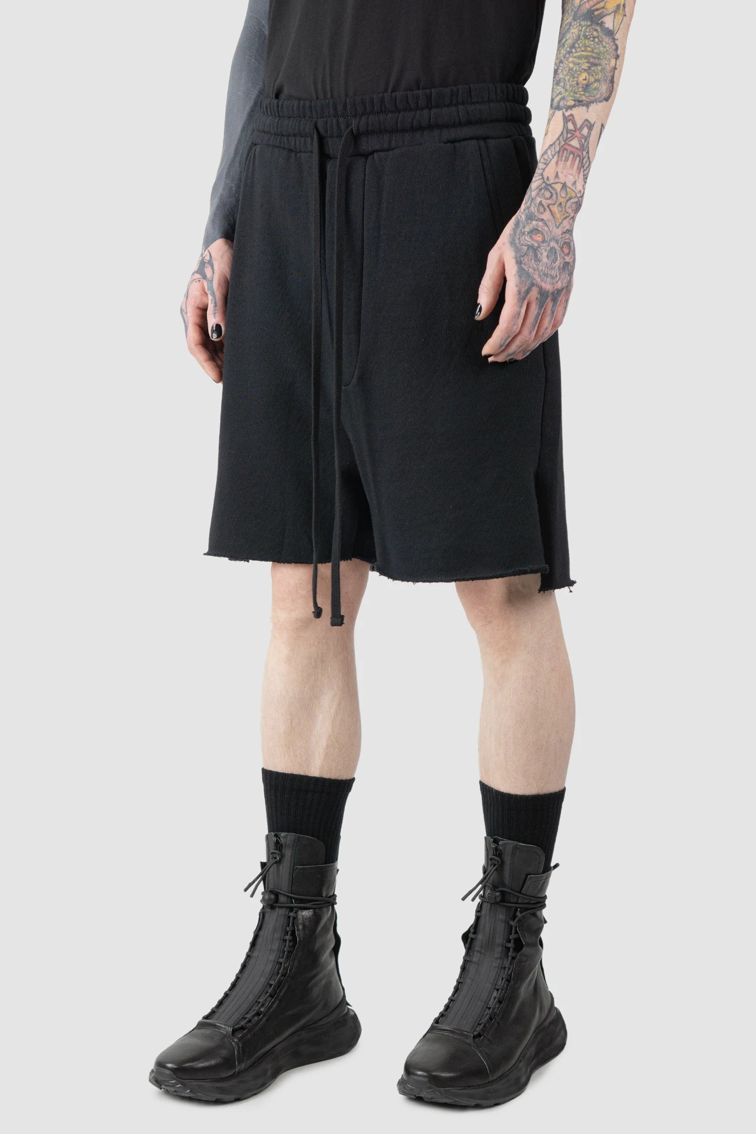 Black Low Crotch Split Sweat Shorts