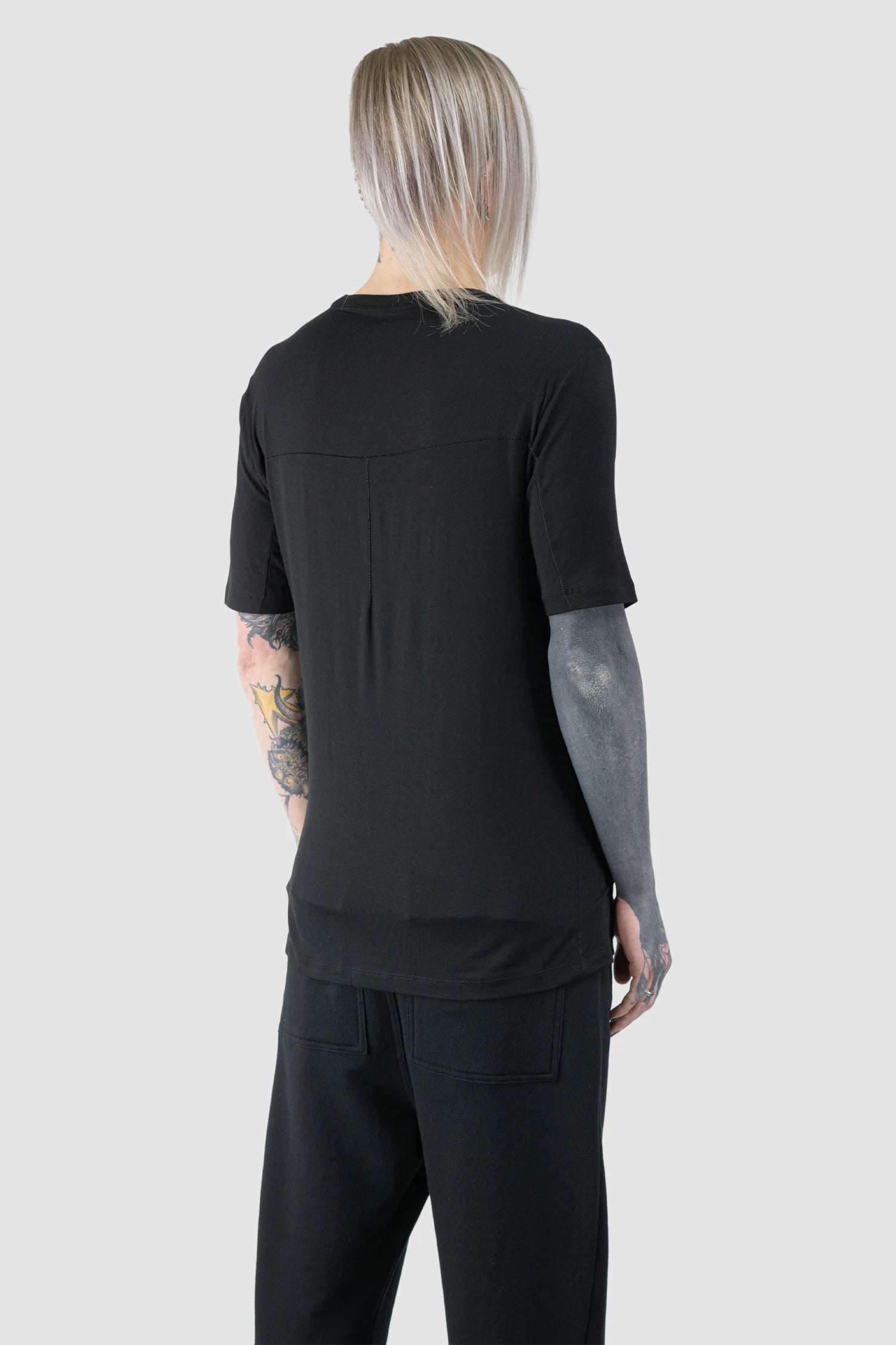 Thom Krom - Men’s Black Modal Blend Jersey T-Shirt M-TS-938 model back side view