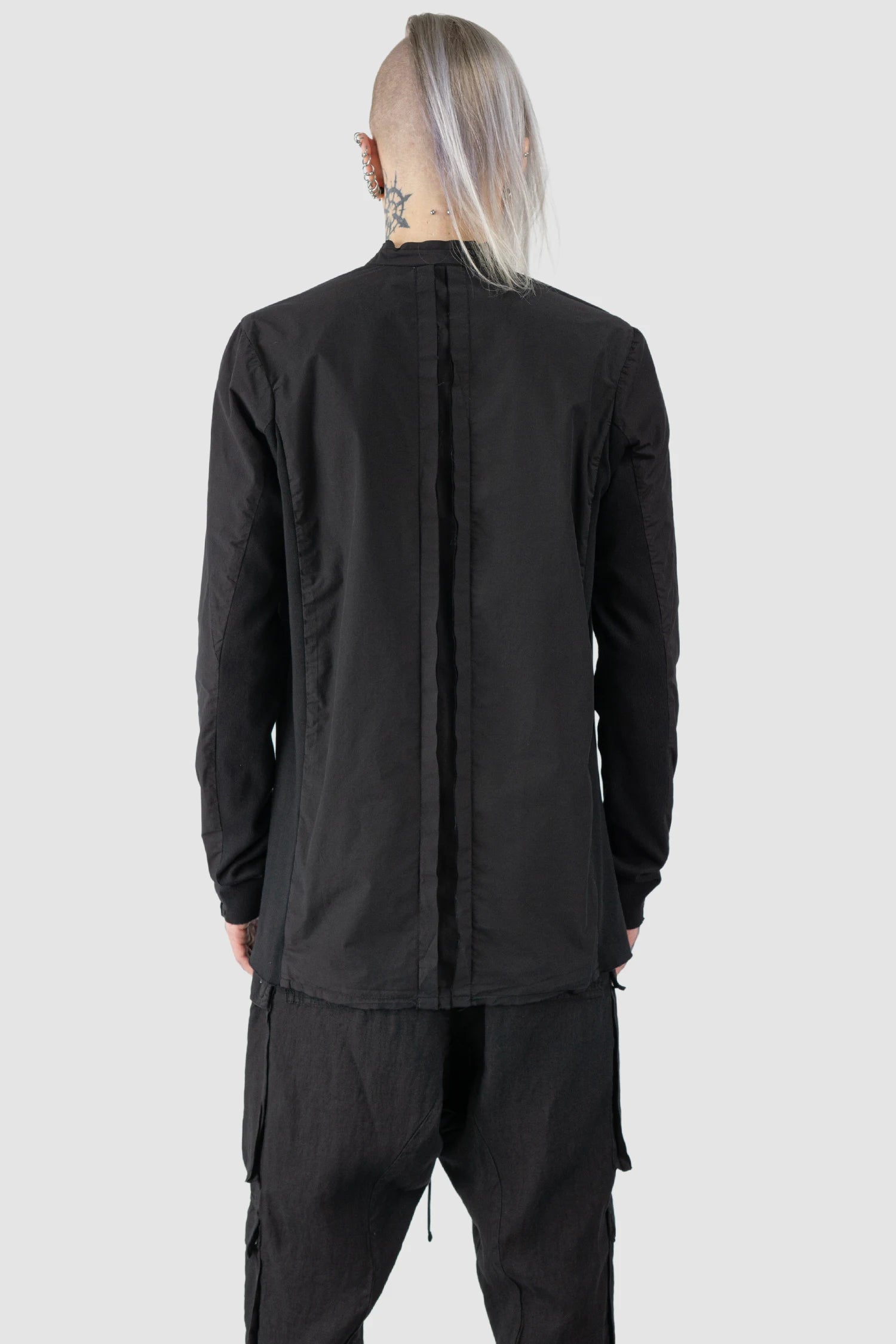 Black Organic Cotton Shirt with Stand Up Collar