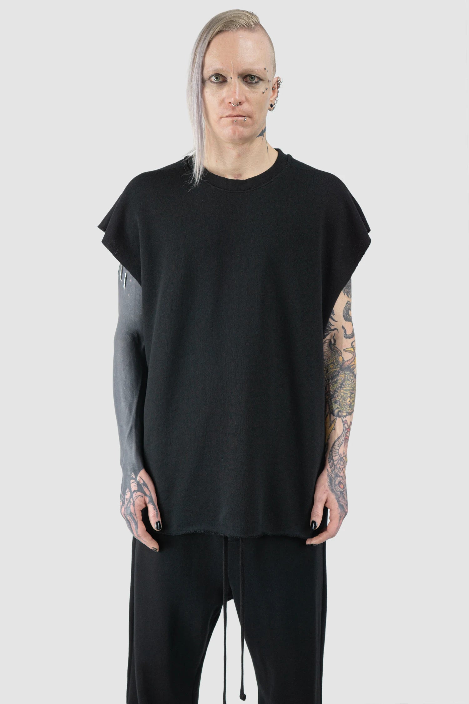 Black Raw Edge Cotton Tank Top