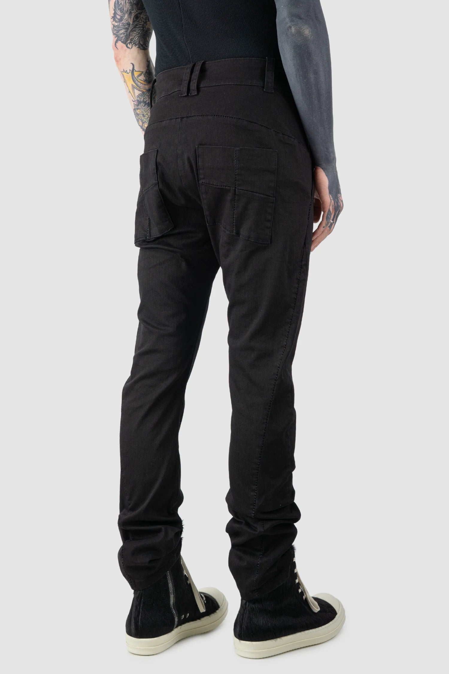 Thom Krom - Men’s Black Stretch Cotton Denim Trousers M-T-102 model back side view