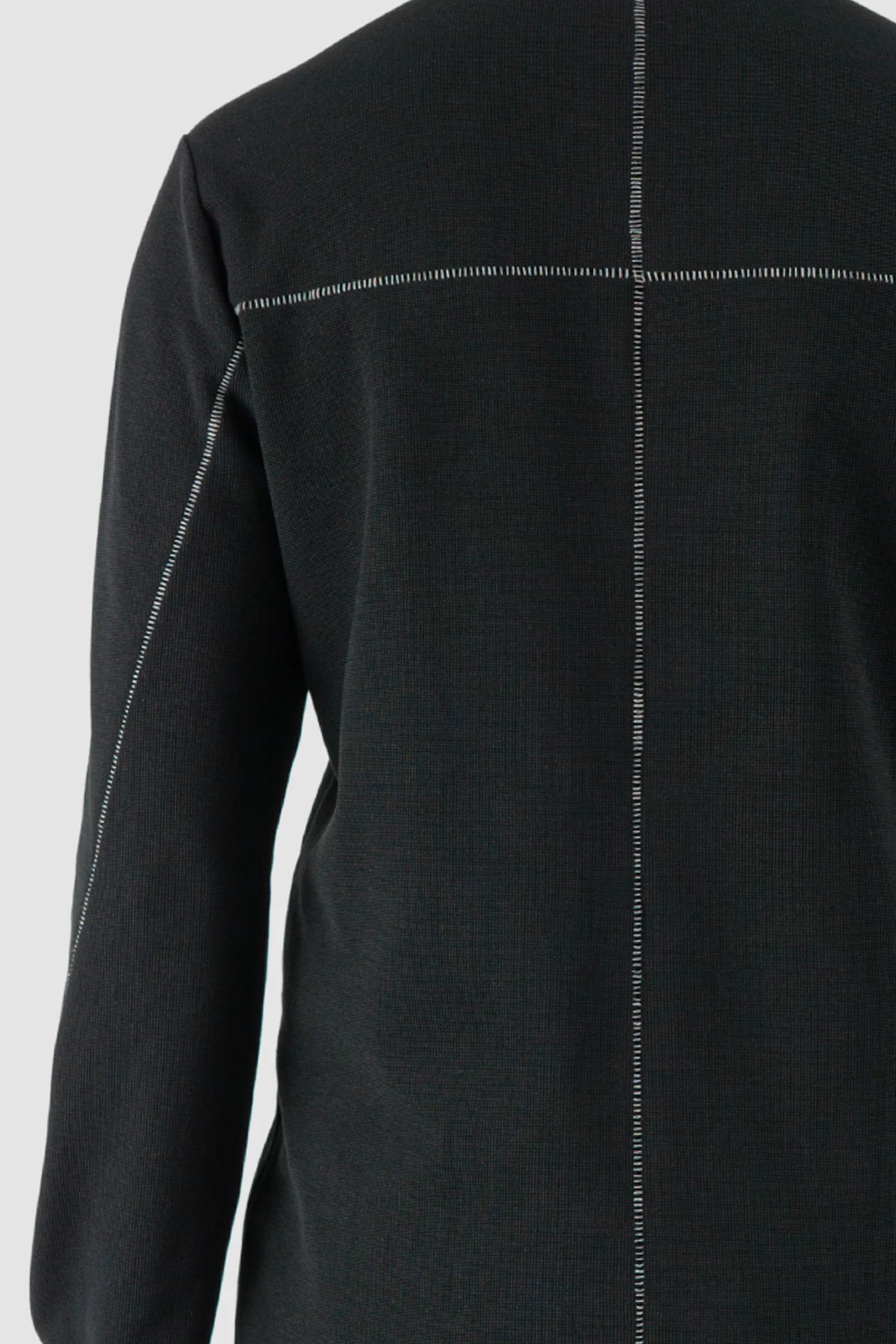 Thom Krom – Men's Black Structured Cotton Contrast Stitch Long Sleeve - back detail view Thom Krom – Men's Black Structured Cotton Contrast Stitch Long Sleeve - back detail view