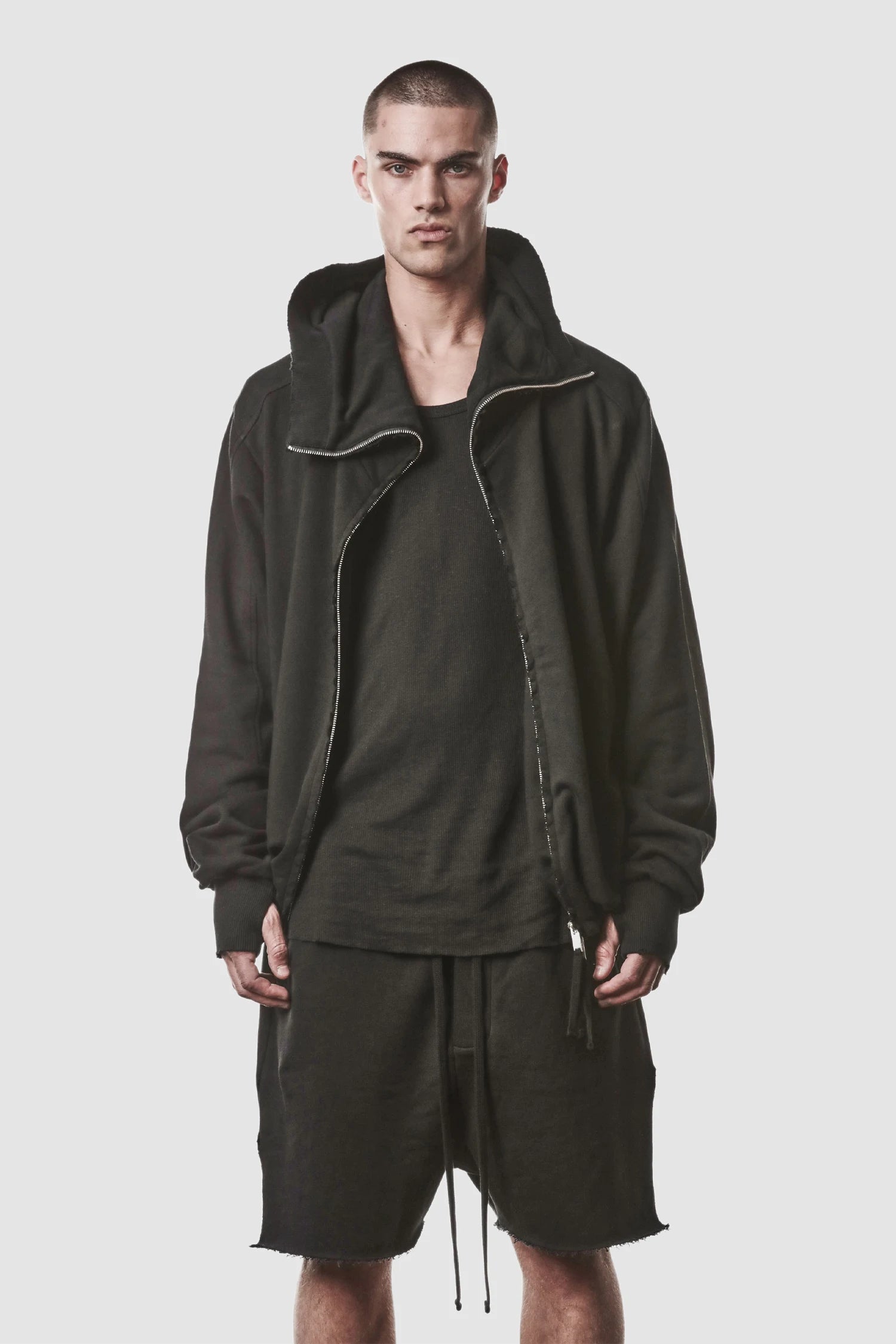 Schwarzer Double-Layer-Hoodie aus Baumwolle