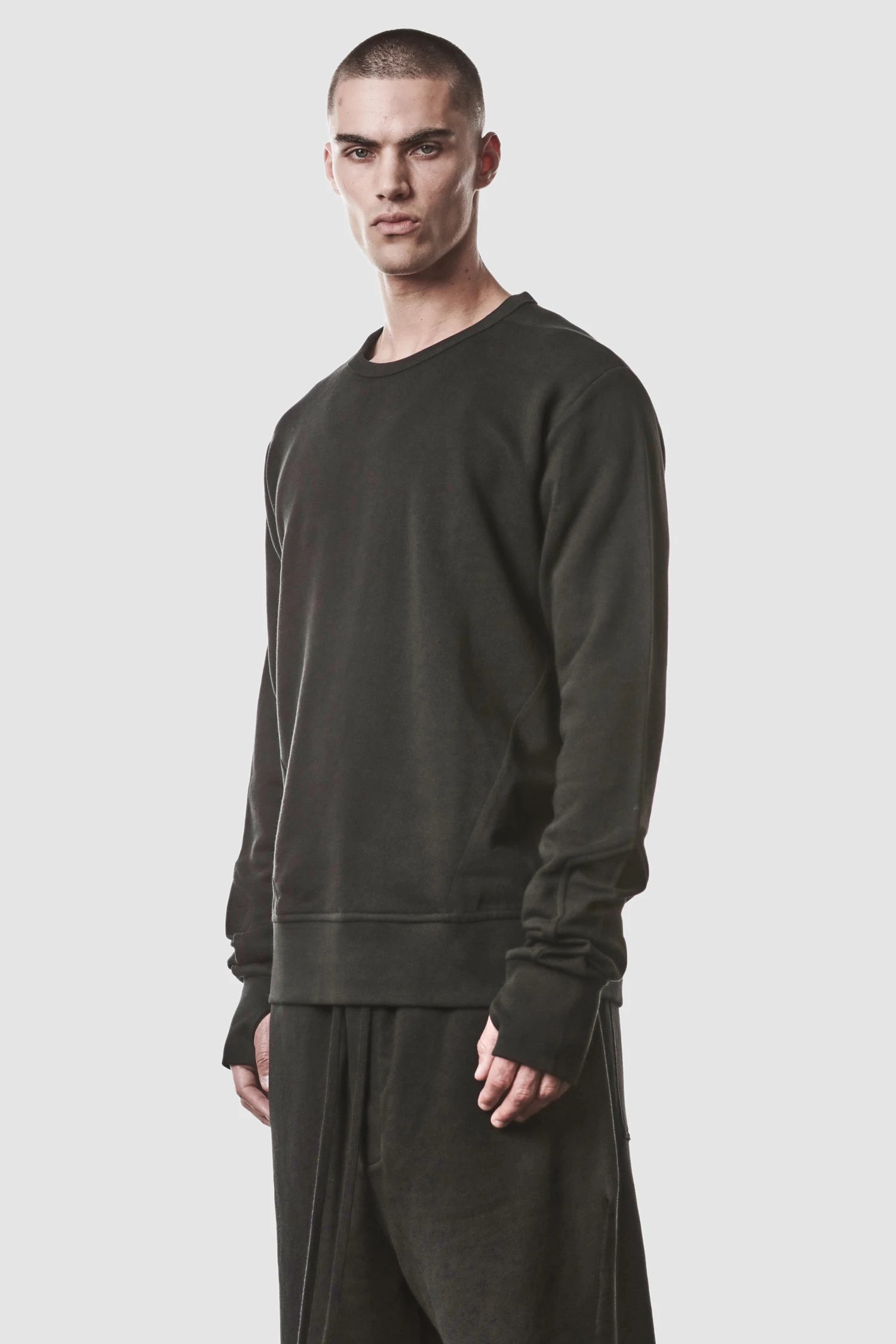 Black Cotton Crew Neck Sweater