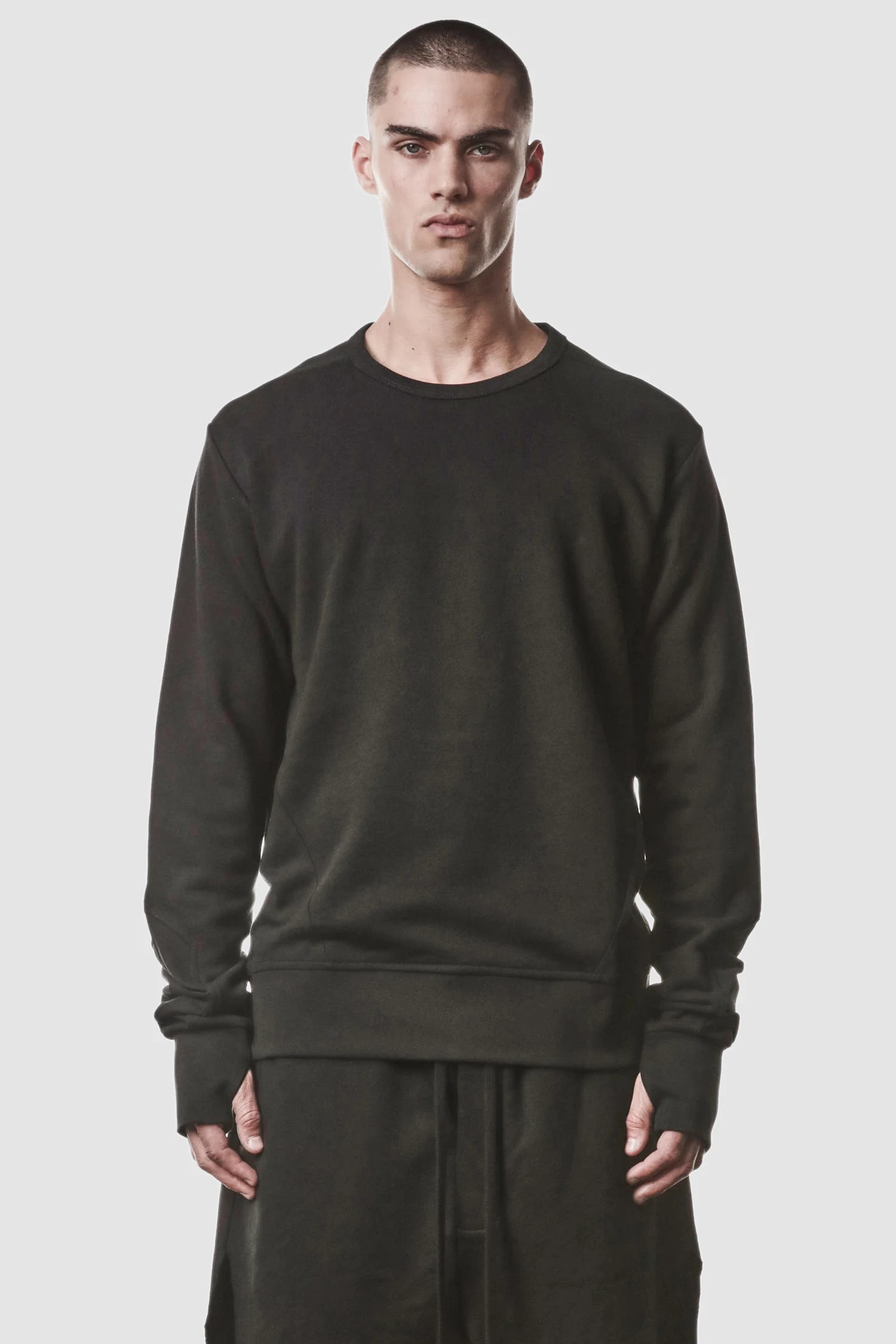 Black Cotton Crew Neck Sweater