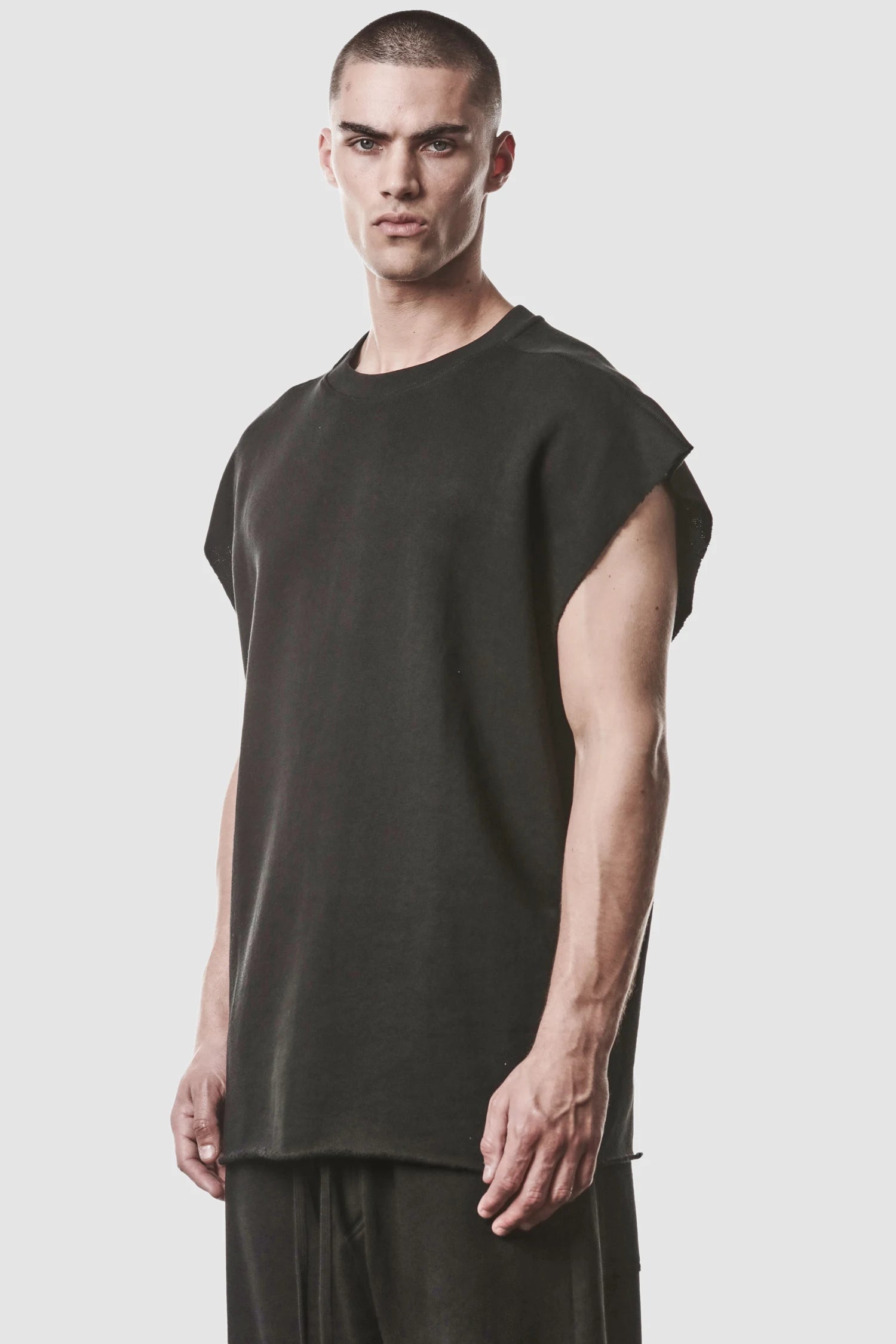 Black Raw Edge Cotton Tank Top