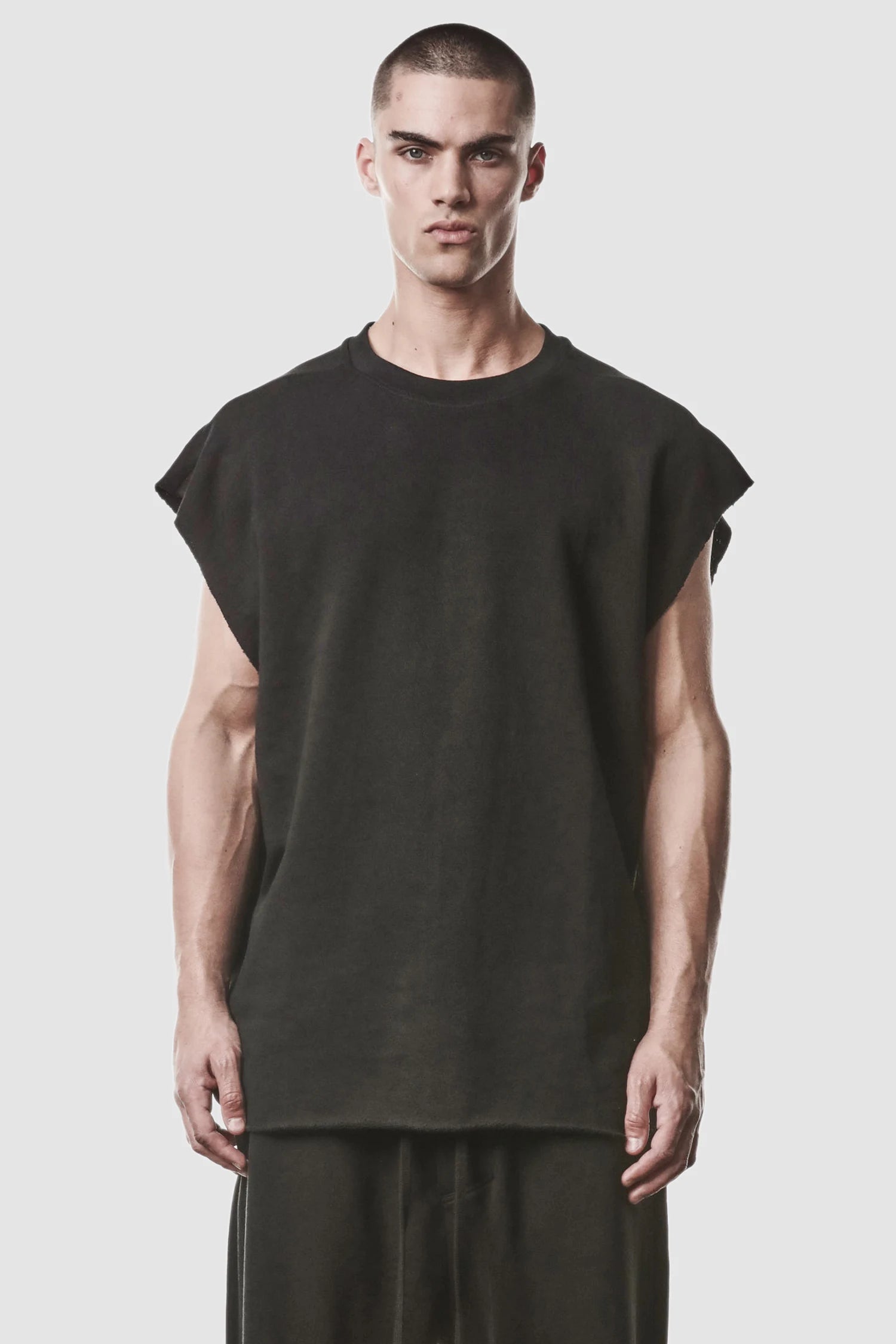 Black Raw Edge Cotton Tank Top