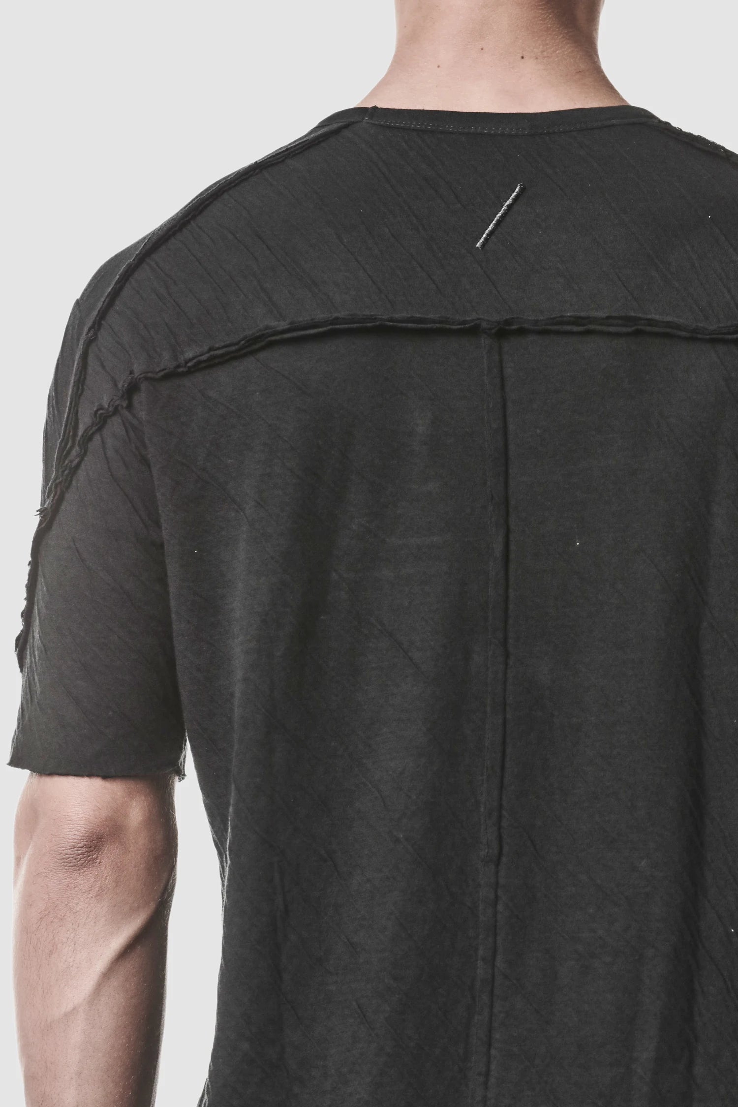Thom Krom - model back detail view of men’s Black Bonded Double Layer Cotton T-Shirt