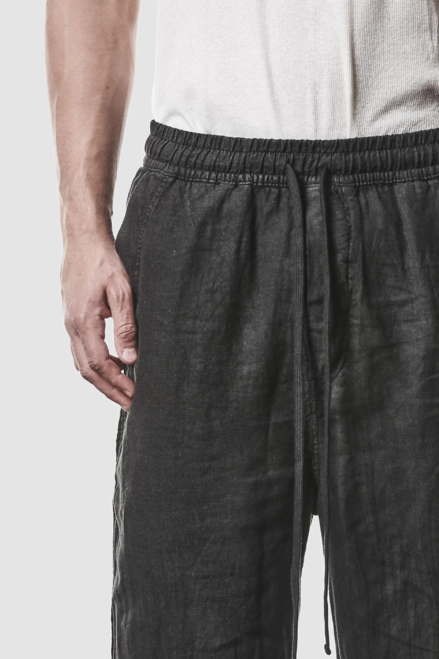 Schwarze Gewebte Wide-Leg-Leinenhose