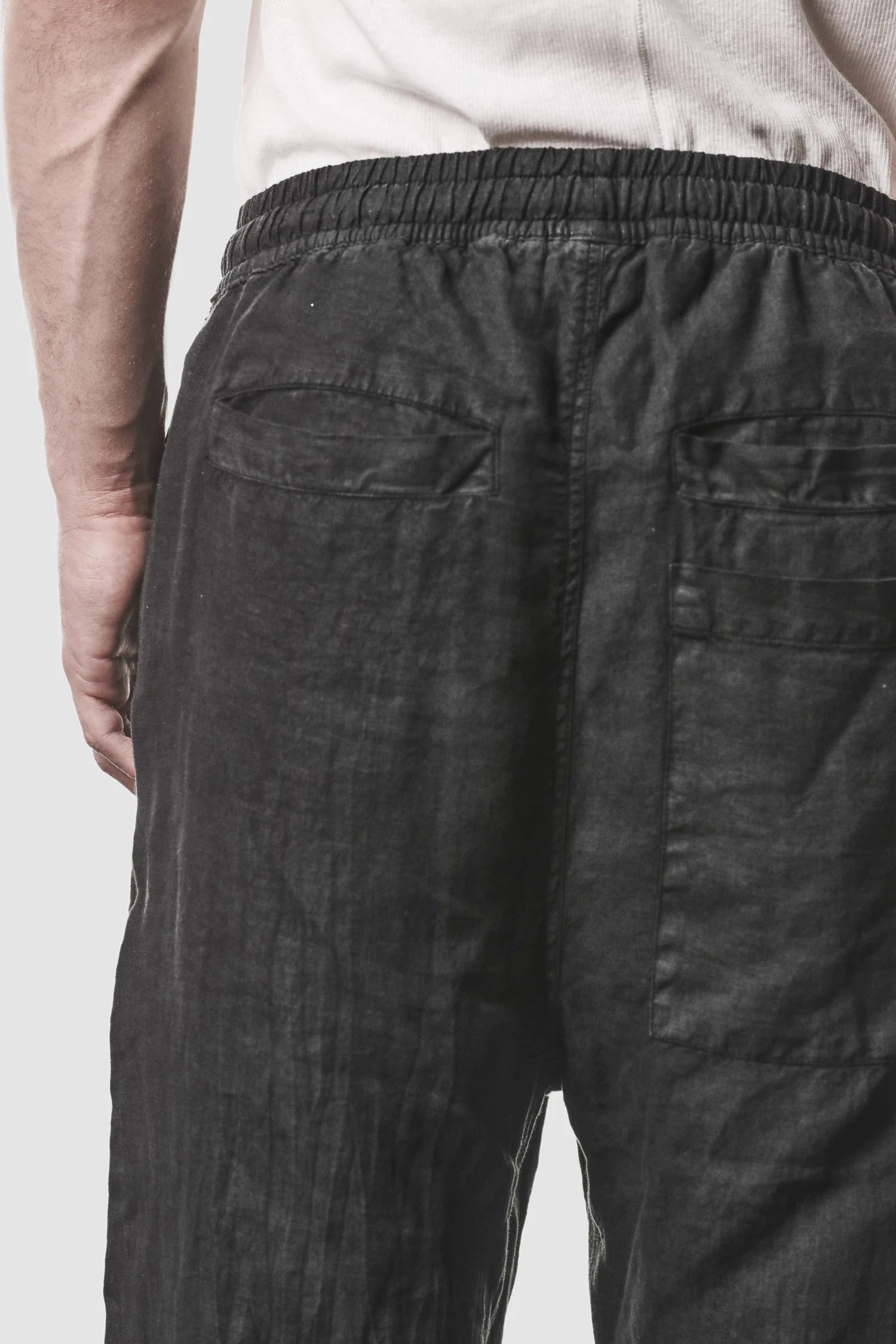 Schwarze Gewebte Wide-Leg-Leinenhose