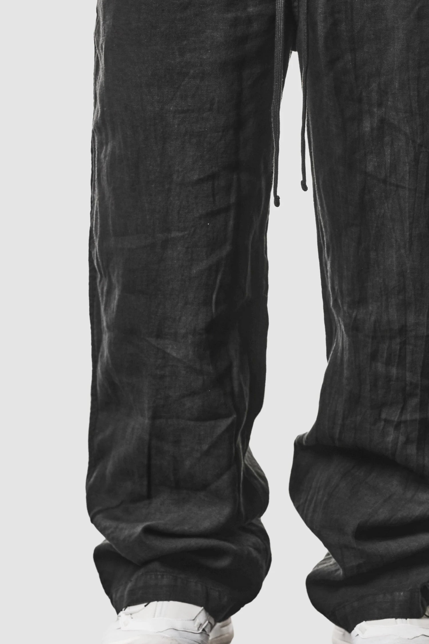 Schwarze Gewebte Wide-Leg-Leinenhose