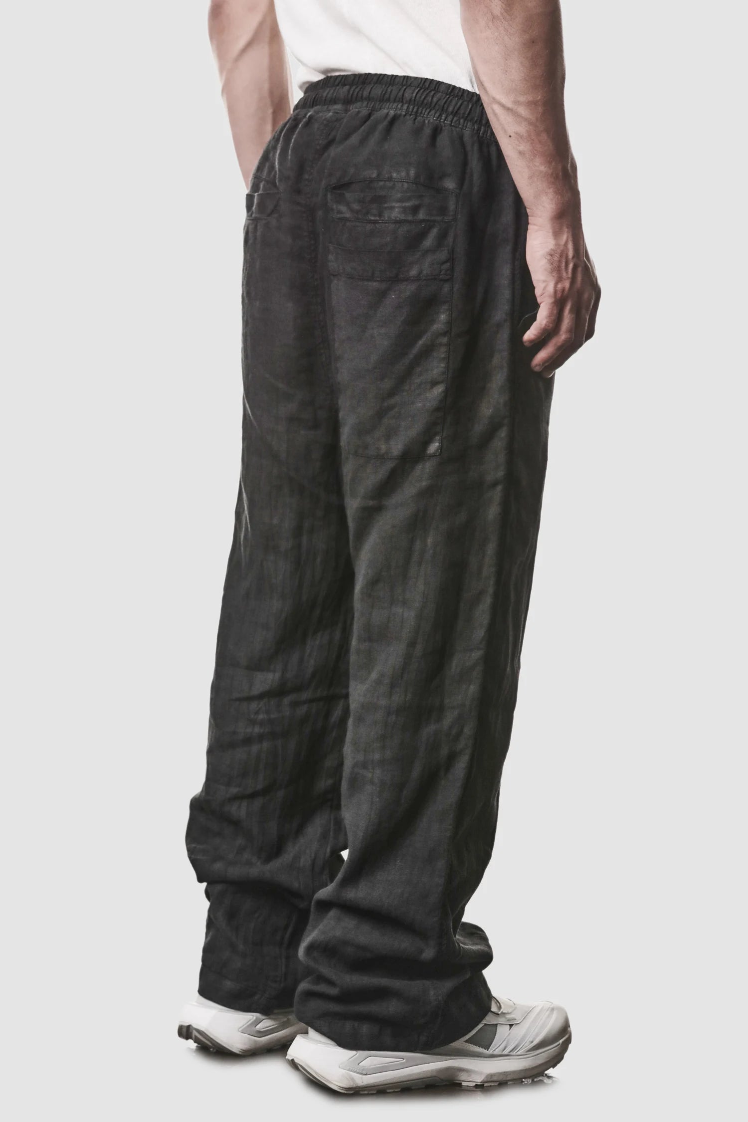 Schwarze Gewebte Wide-Leg-Leinenhose