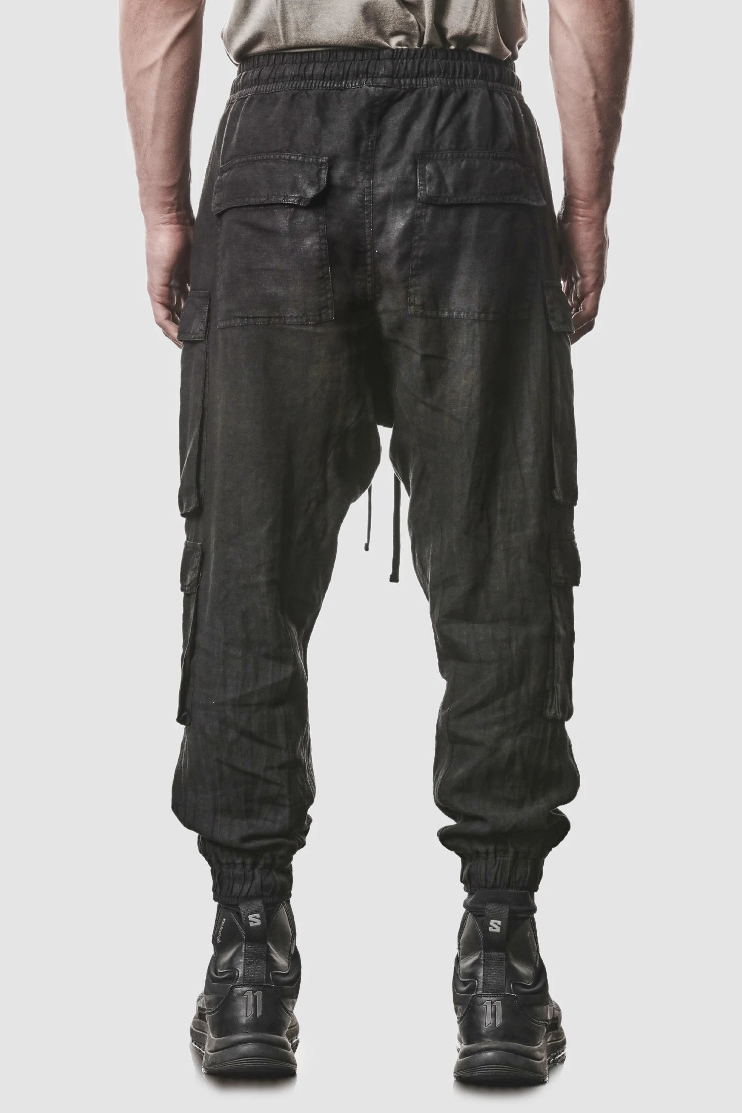 Schwarze Gewebte Leinen-Cargo-Joggerhose