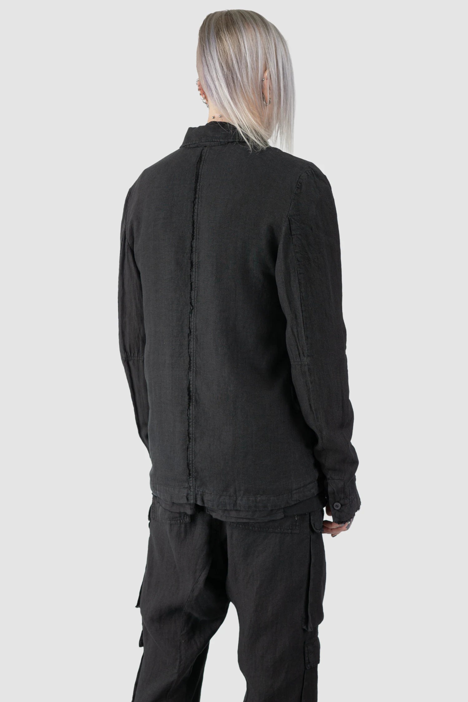 Black Woven Linen Blazer Jacket