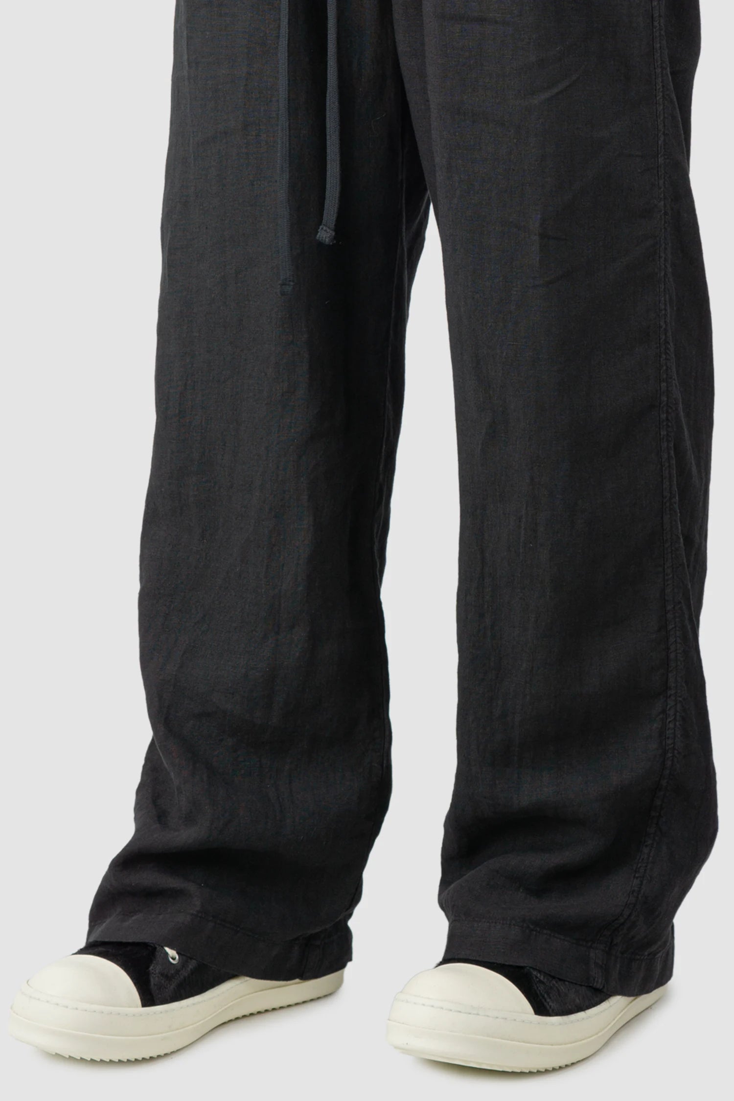 Black Woven Wide Leg Linen Trousers