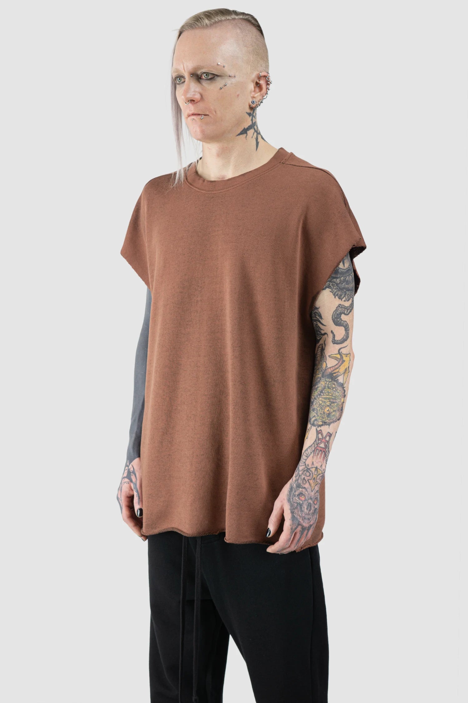 Red Raw Edge Cotton Tank Top