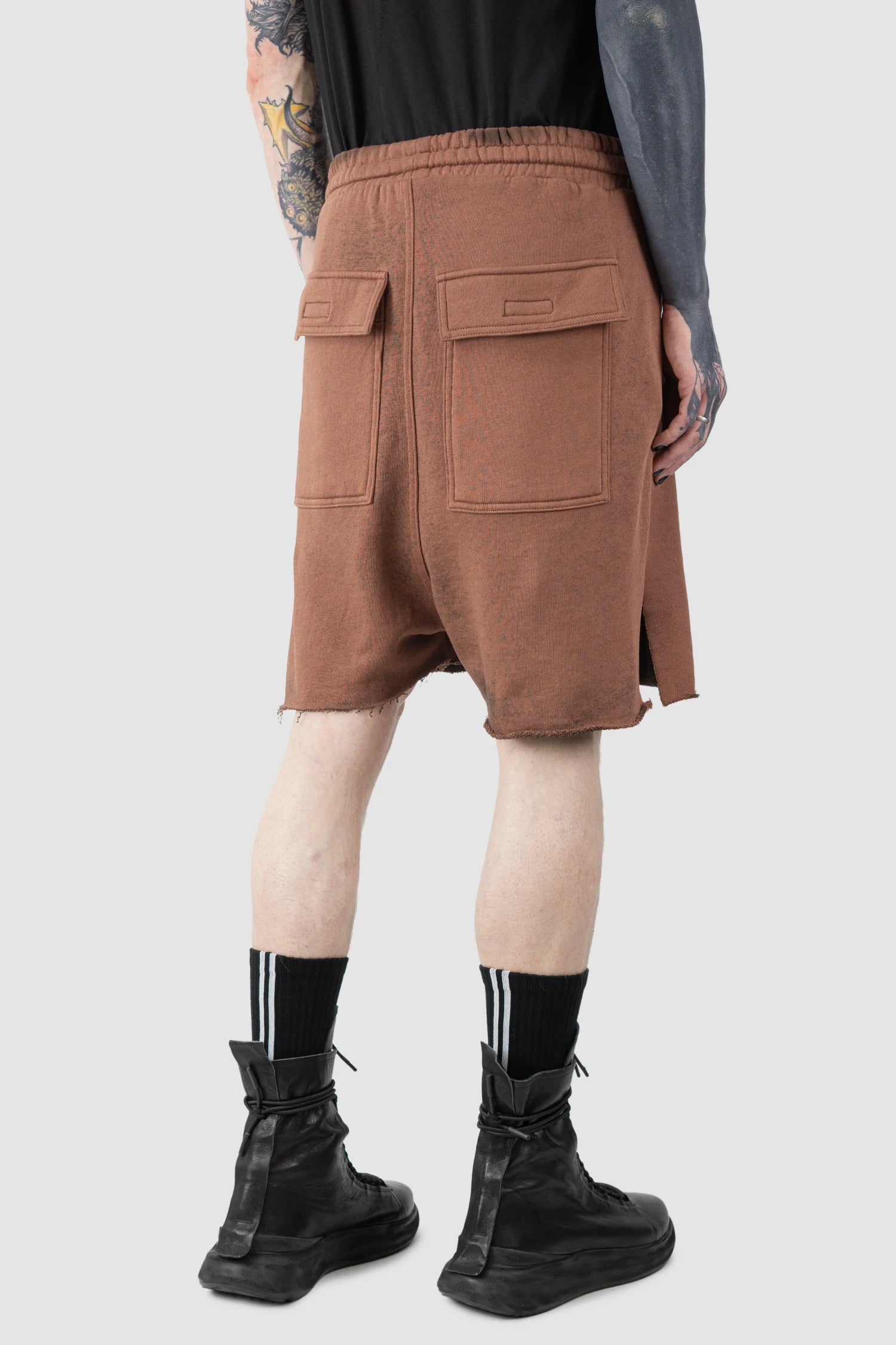 Red Split Hem Cotton Sweat Shorts