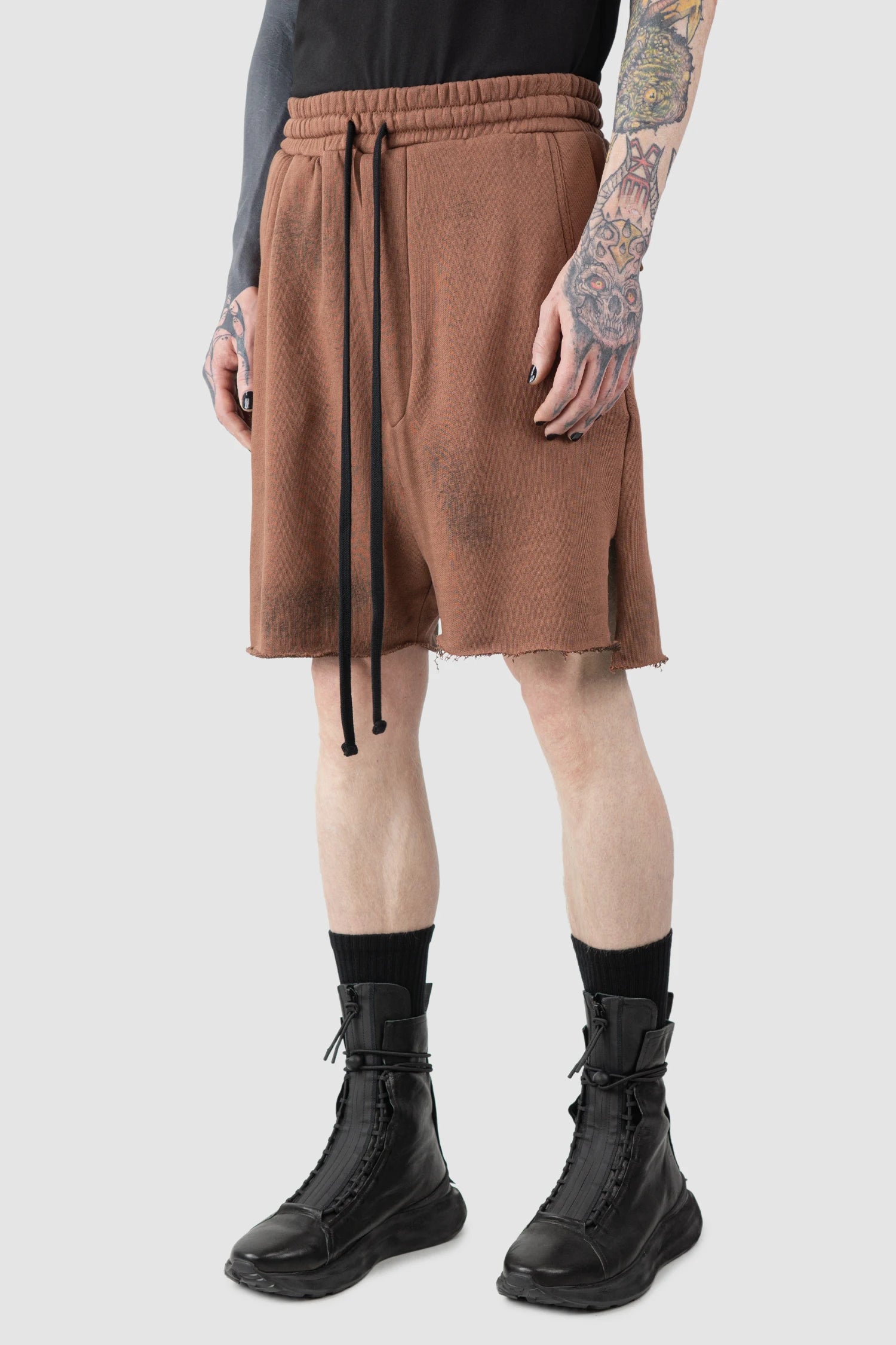 Red Split Hem Cotton Sweat Shorts