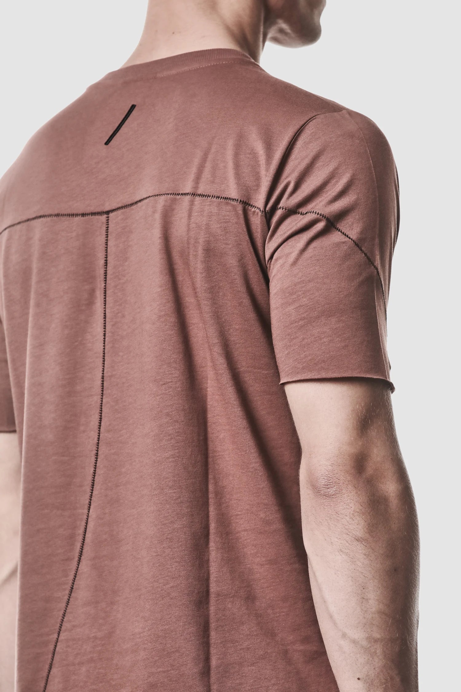 Thom Krom - model back detail view of men’s Red Round Neck Cotton Jersey T-Shirt