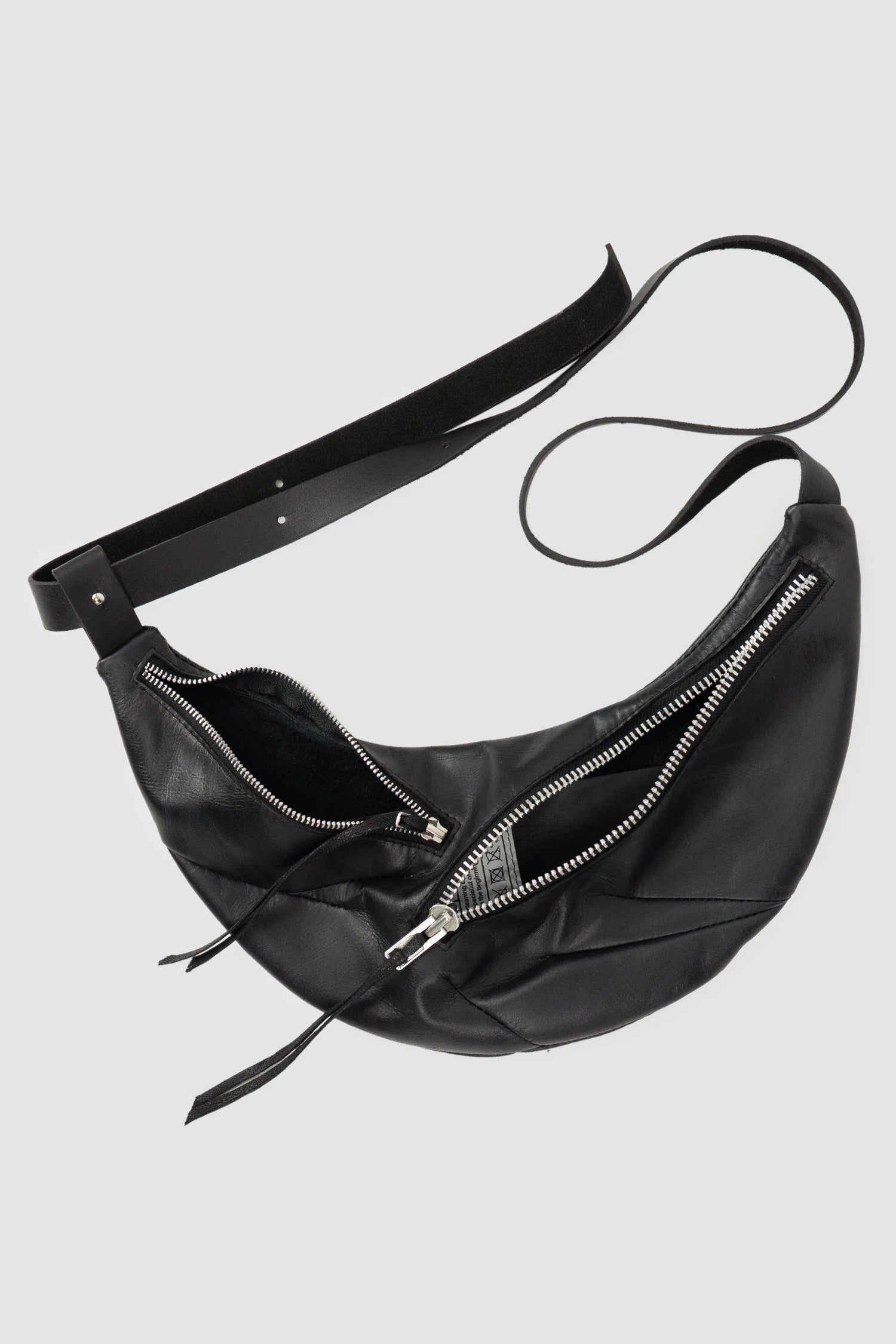 Werkschwarz - item open view of men’s FW25 Black Double Zip Leather Crescent Bag Werk 44P