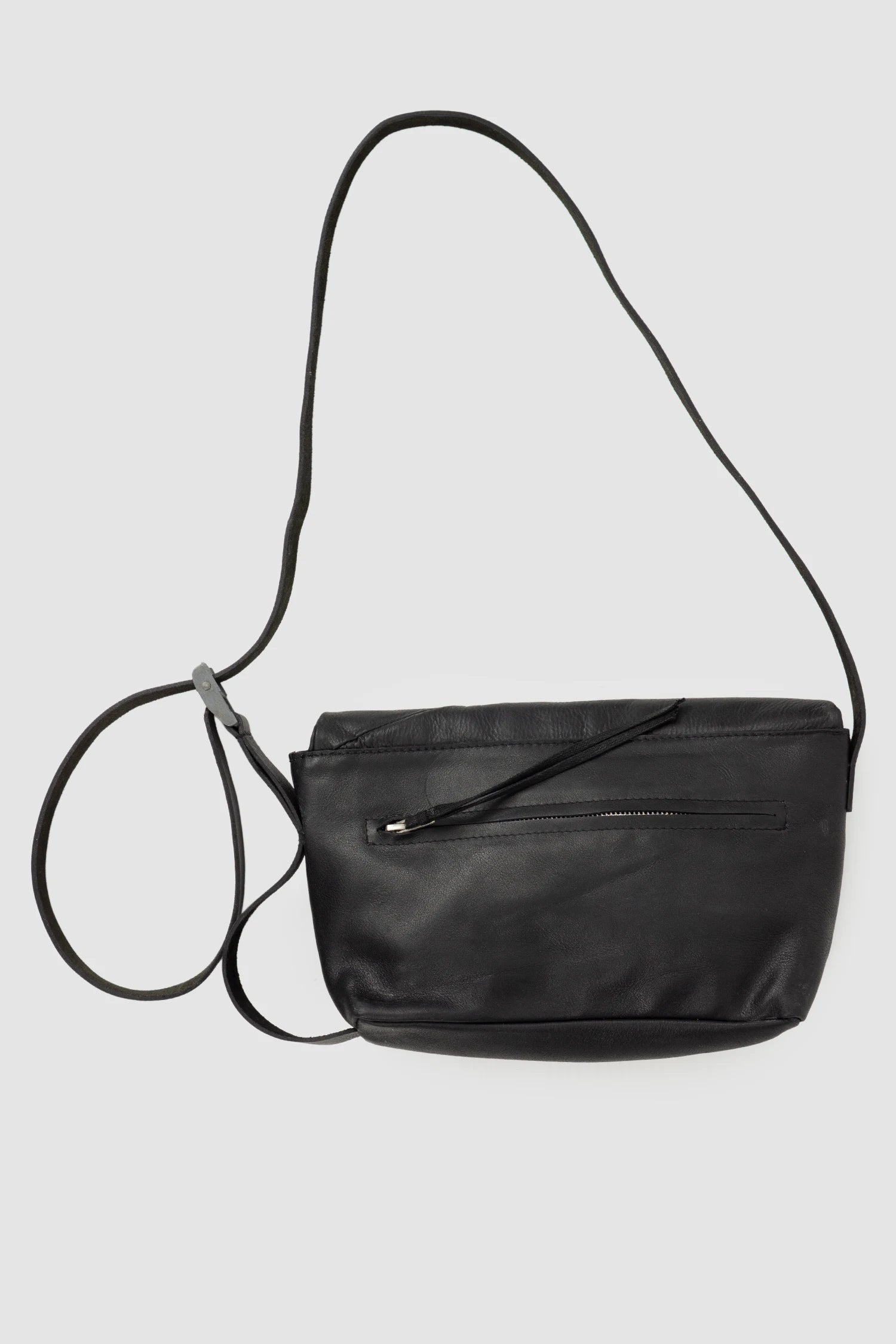 Werkschwarz - item back view of men’s FW25 Black Geometric Fold-Over Messanger Leather Bag Werk 43P
