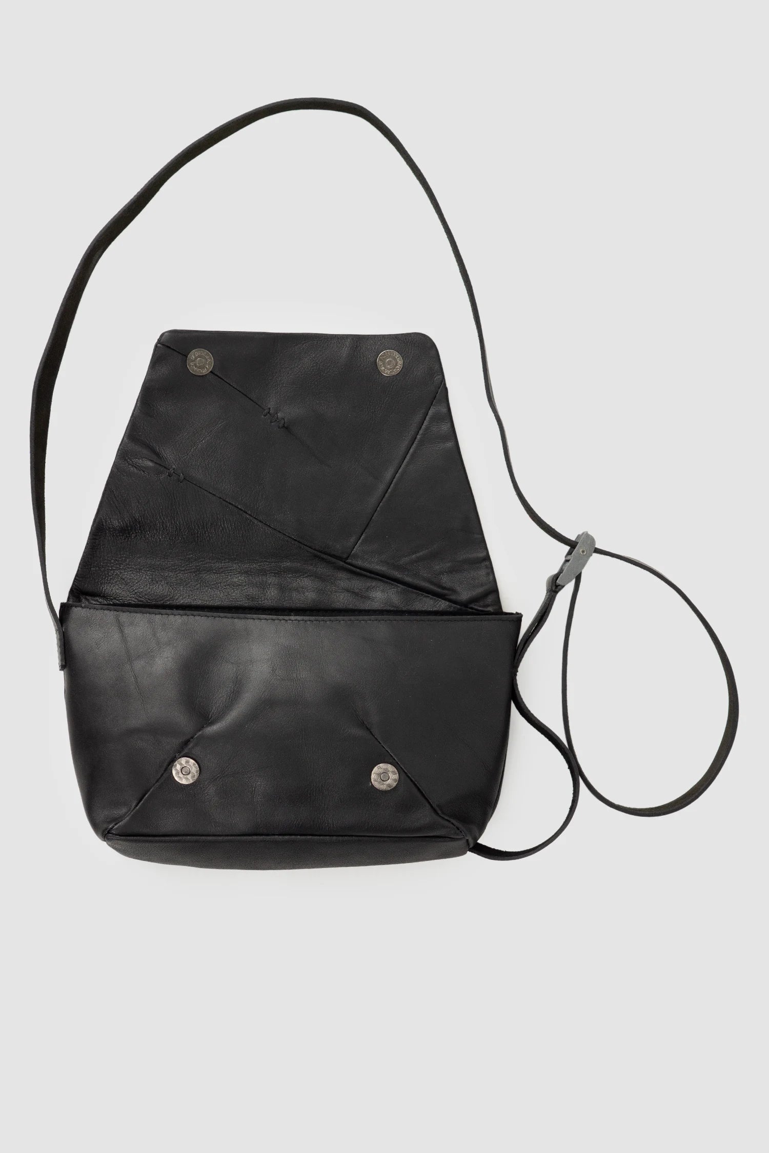 Werkschwarz - item open view of men’s FW25 Black Geometric Fold-Over Messanger Leather Bag Werk 43P