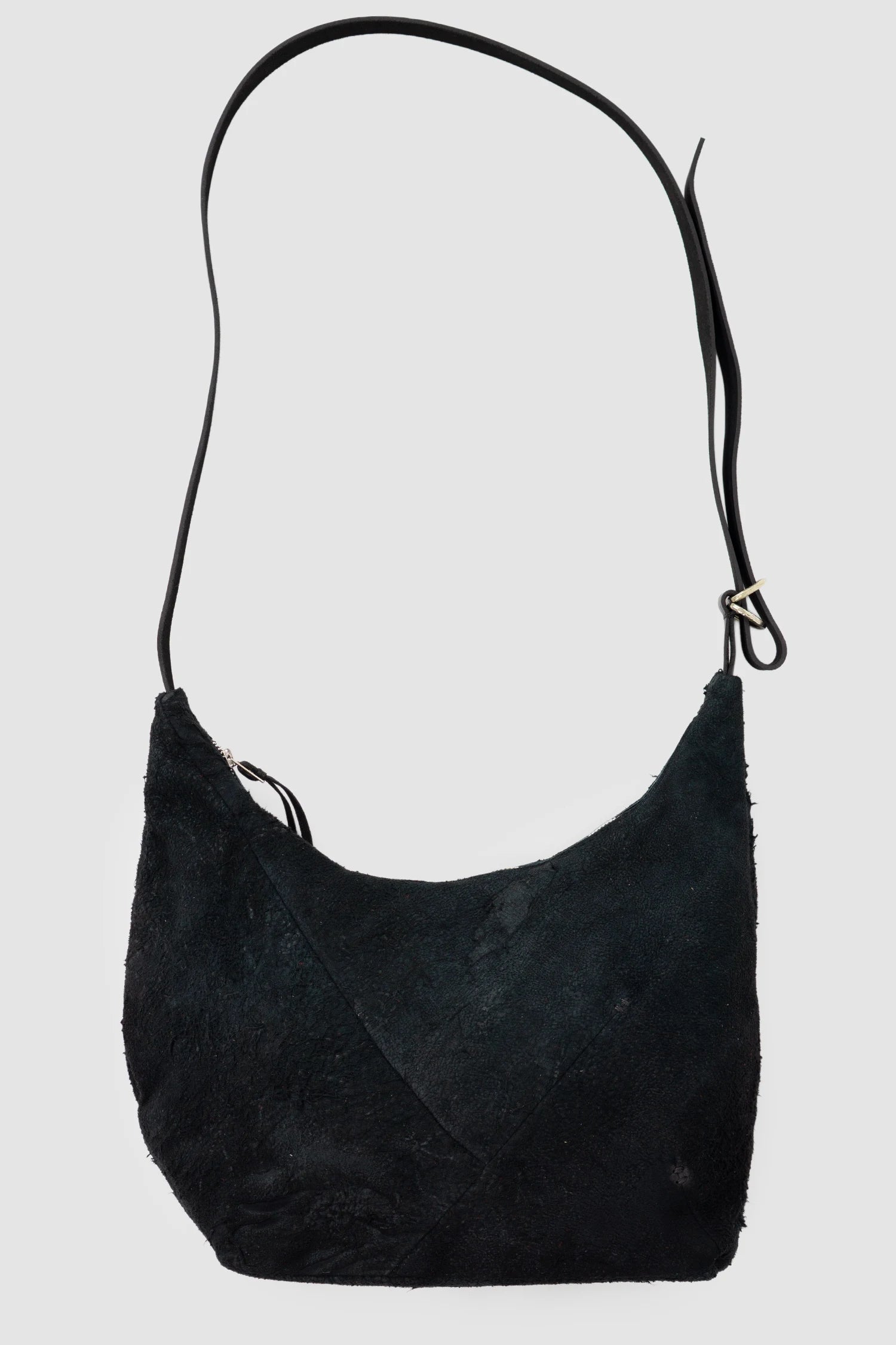 Werkschwarz - item back view of men’s FW25 Black Raw Leather Shoulder Bag Textured Werk 42G