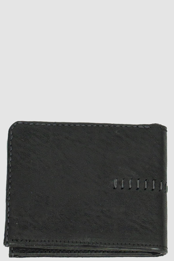 0.Hide - closed view of Vegetable Black Tanned Black Horse Leather Bi-Fold Wallet from the Permanent Collection with Card Slots Cash Pocket.