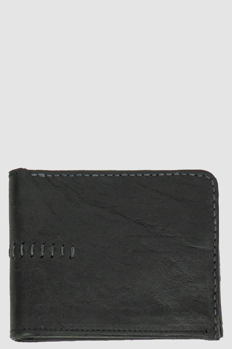 0.Hide - closed back view of Vegetable Black Tanned Black Horse Leather Bi-Fold Wallet from the Permanent Collection with Card Slots Cash Pocket.